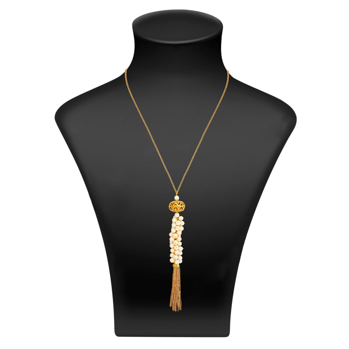 Long Gold Premium Fashonable Tassle Designer Necklace with Pearls (SJ_2144)