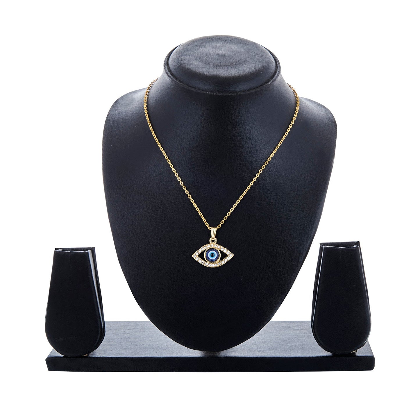 Gold Plated Evil Eye Pendant with Chain & Crystals (SJ_2194)