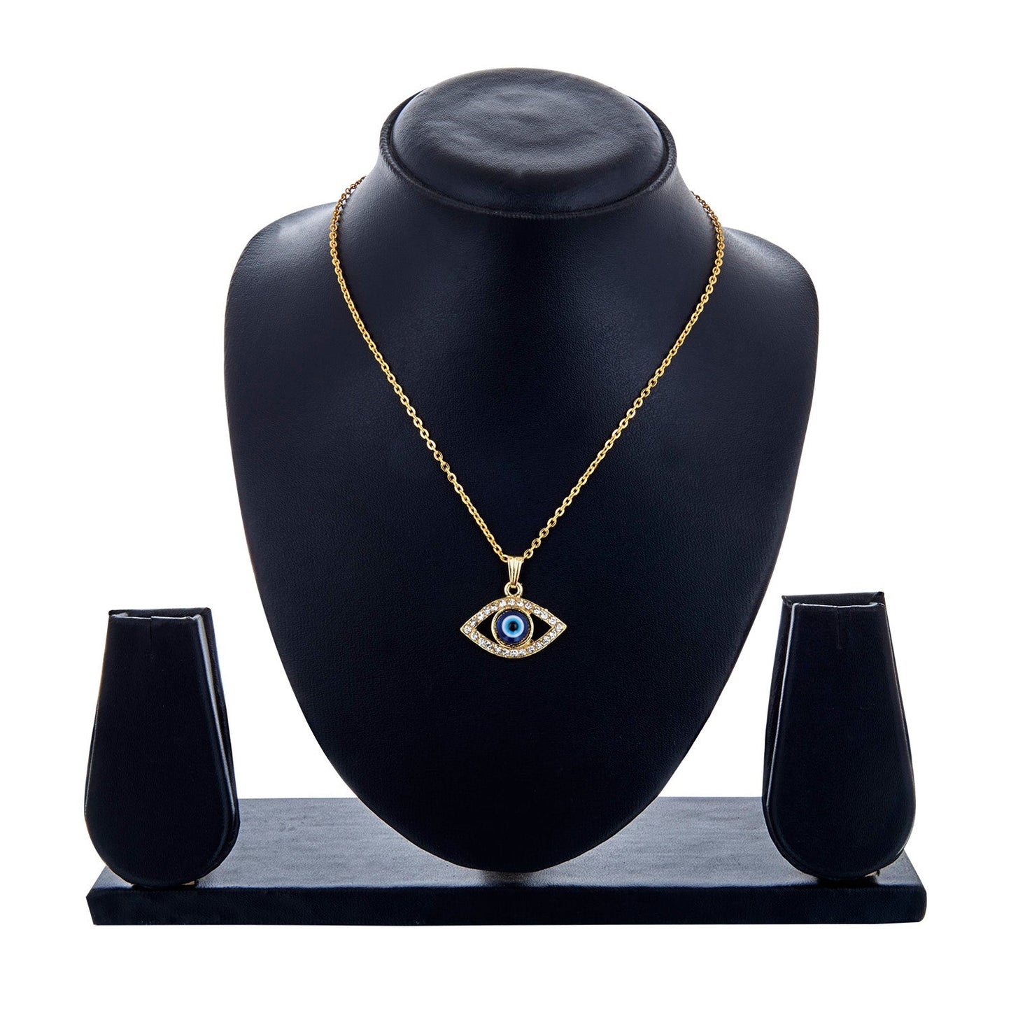 Gold Plated Evil Eye Pendant with Chain & Crystals (SJ_2195)