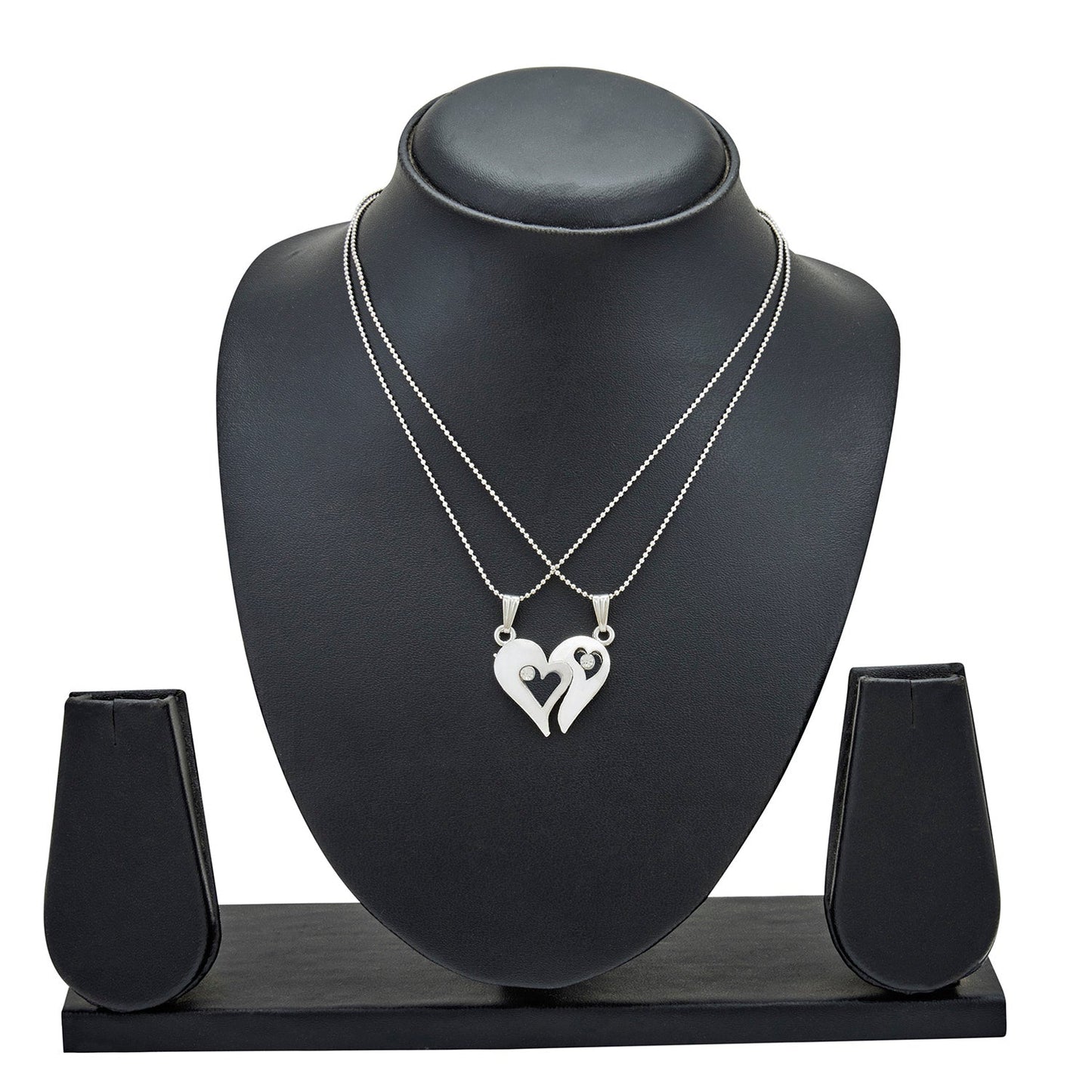 Silver and Rhodium Plated Heart Pendant with Chain & Crystal (SJ_2200)