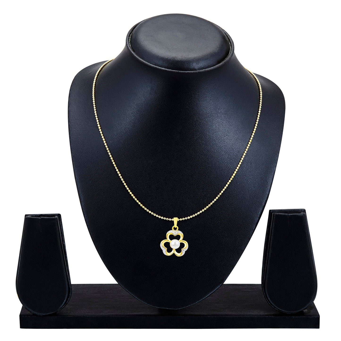 Gold Plated Flower Pendant With Chain & Pearls (SJ_2236)