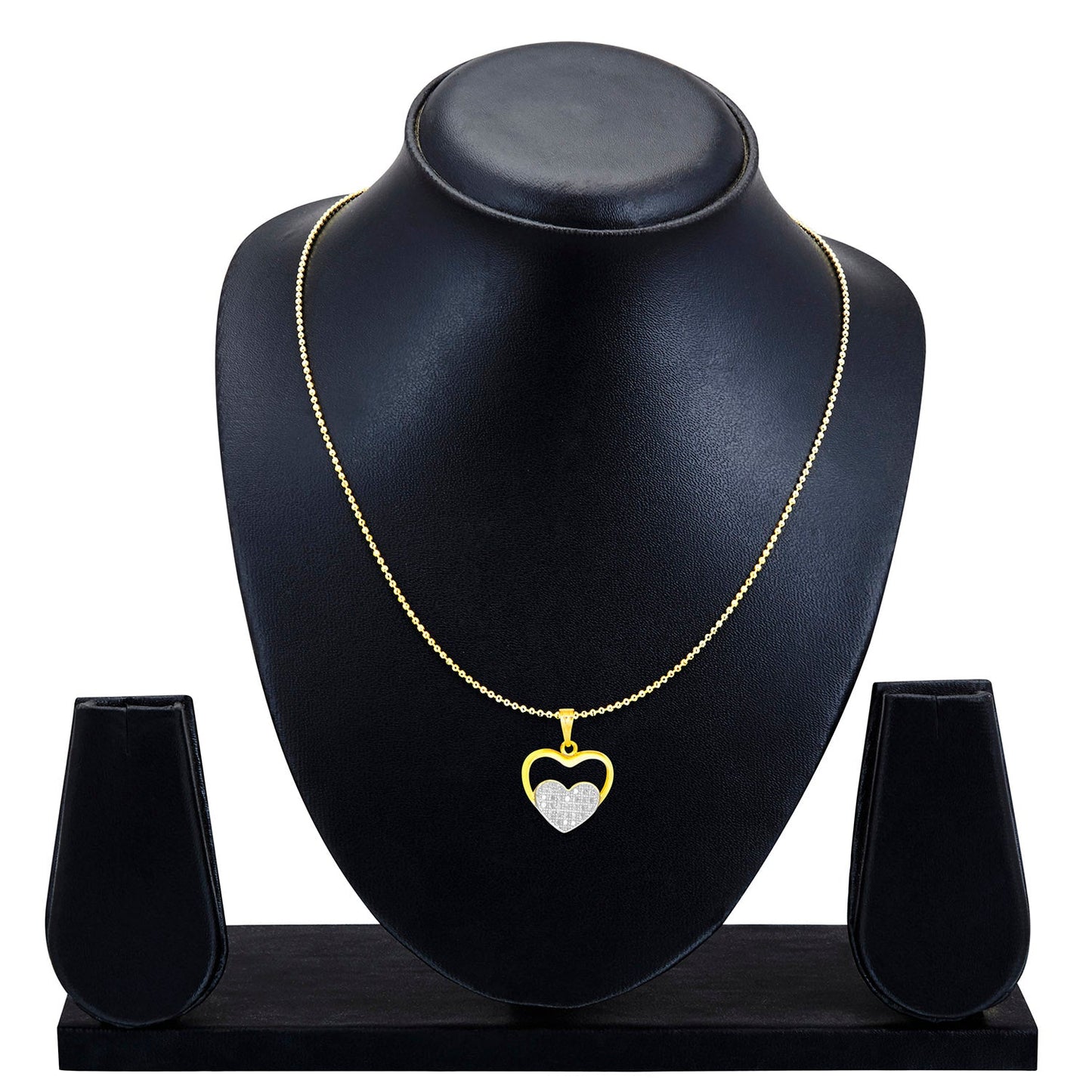 Gold Plated Double Heart Pendant With Chain (SJ_2238)
