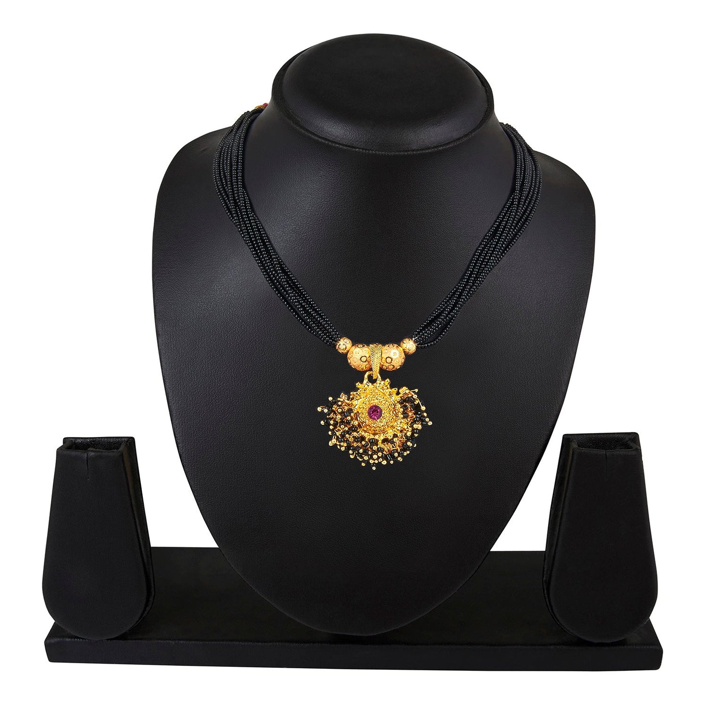 24K Gold Plated Traditional Black Beads Thushi Mangalsutra Necklace For Women (SJ_2299)