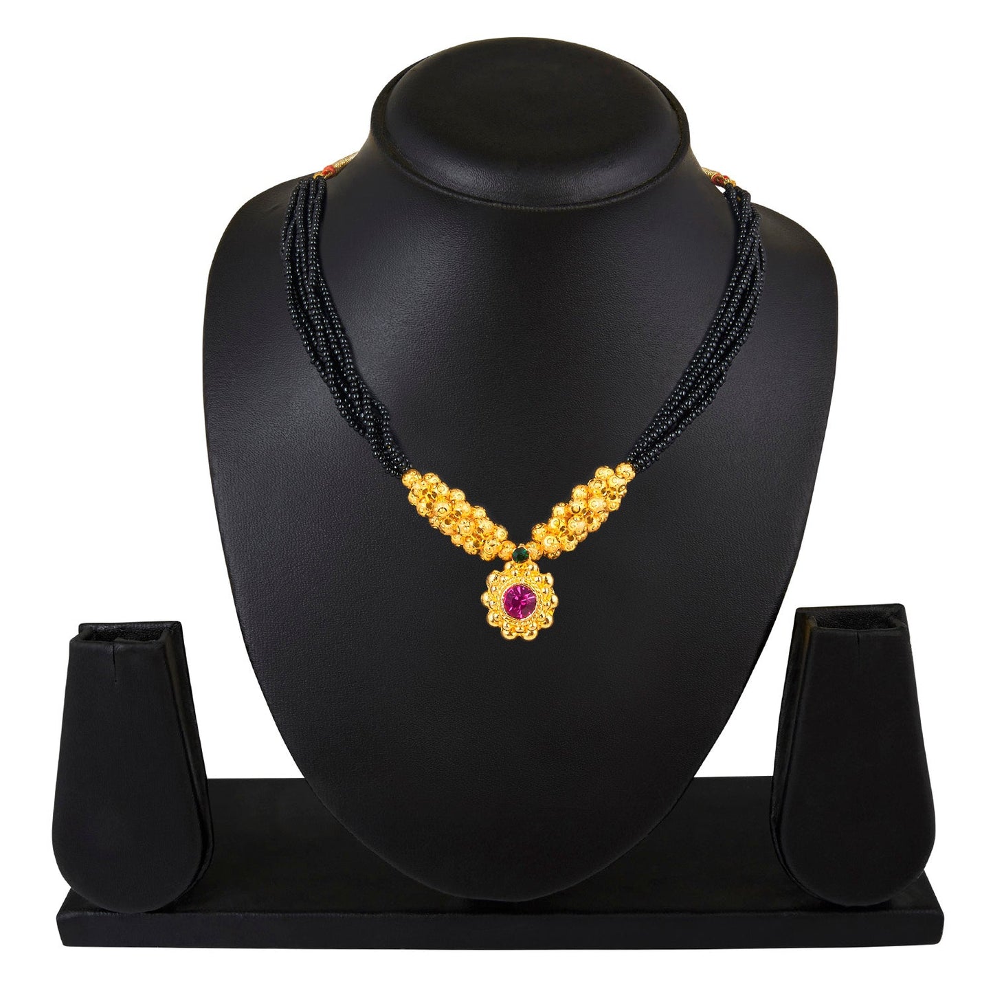 24K Gold Plated Traditional Black Beads Thushi Mangalsutra Necklace For Women (SJ_2300)