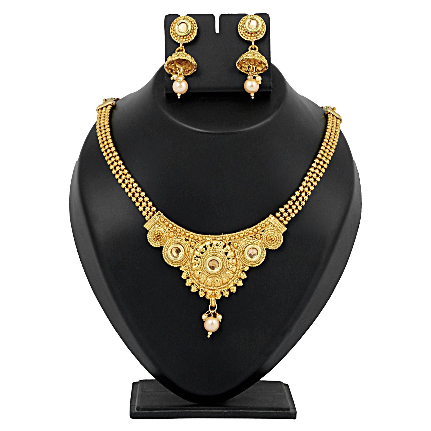 22K Traditional Gold Necklace Set (SJ_2332)