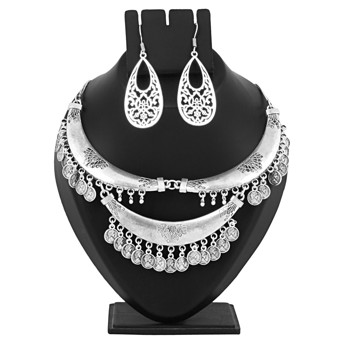 925 German Silver Bohemian Gypsy Coin Necklace Set For Women (SJ_2336)