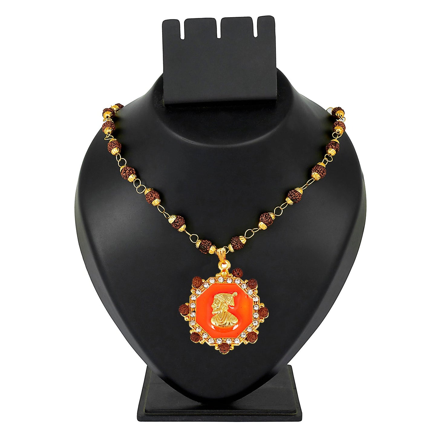 24K Gold Plated Shivaji Maharaj Coin Rudraksha Necklace For Men (SJ_2369)
