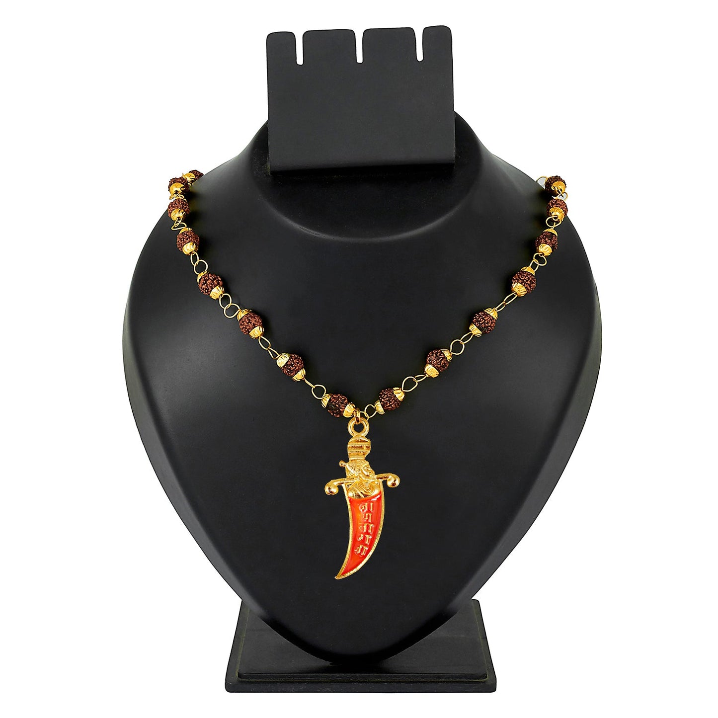 24K Gold Plated Shivaji Maharaj Jagdamba Talwar Rudraksha Necklace For Men (SJ_2370)