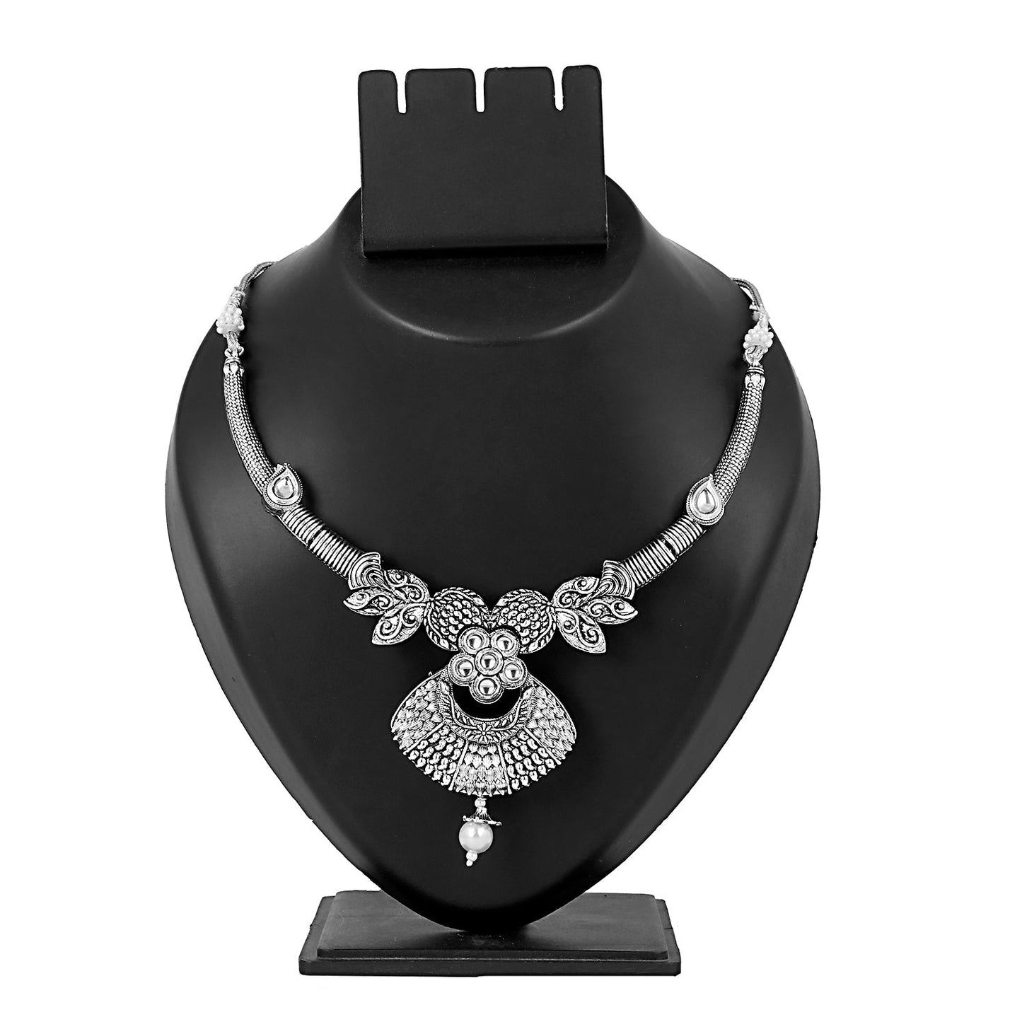 Oxidized Silver Afghani Necklace Set For Women (SJ_2395)