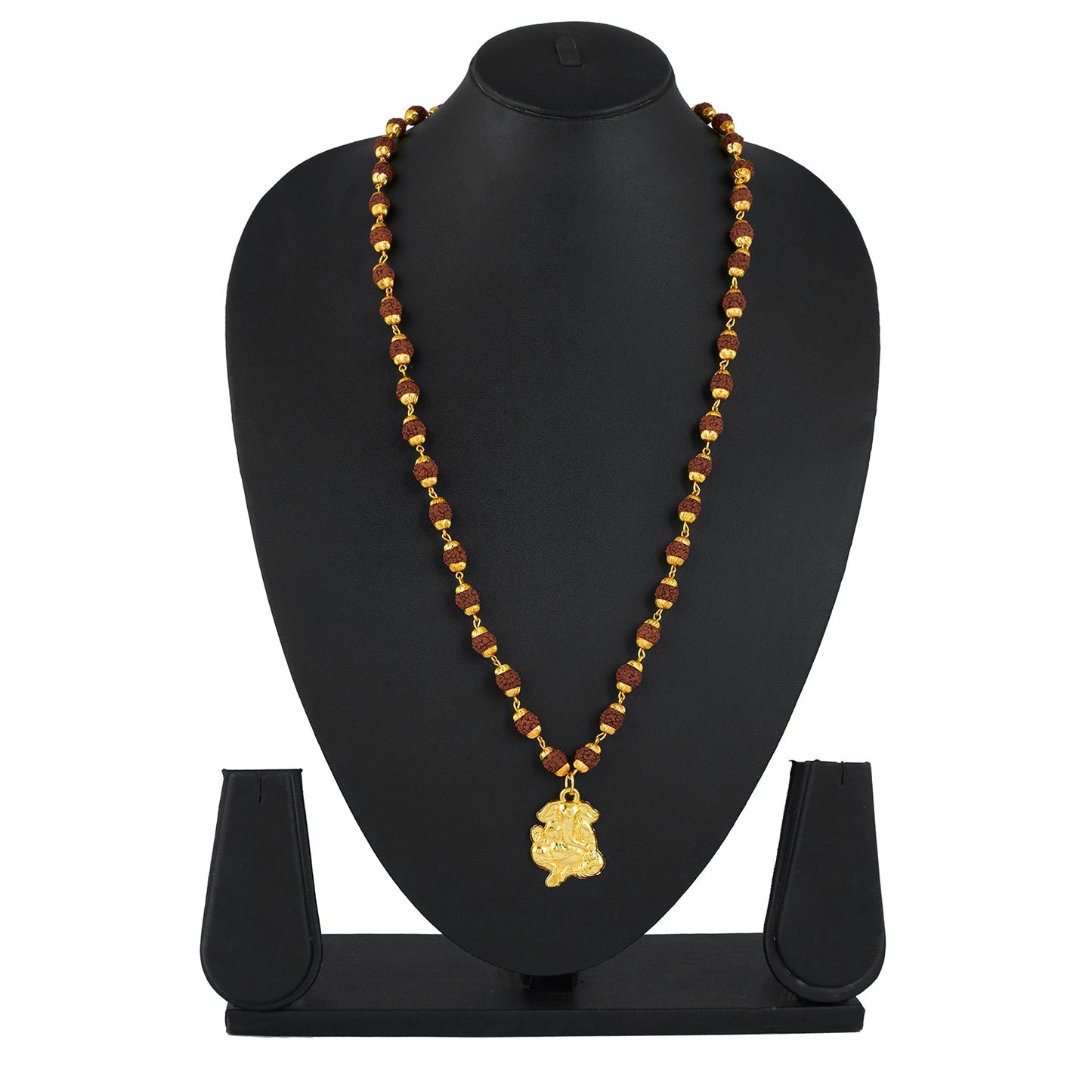 24K Gold Plated Lord Ganesha Pendant with Rudraksha Mala for Men (SJ_2449)
