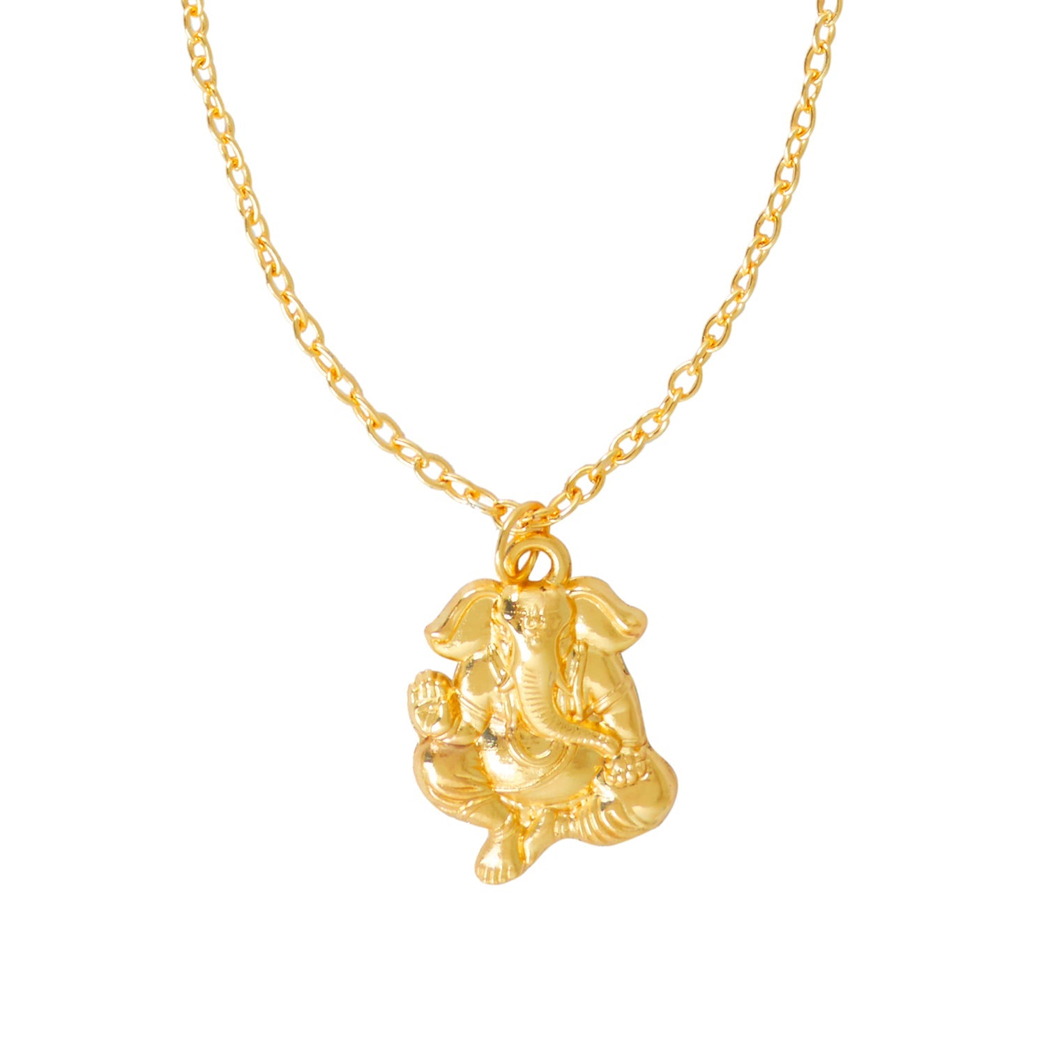 24K Micro Gold Lord Ganesha Pendant with Gold Chain Necklace for