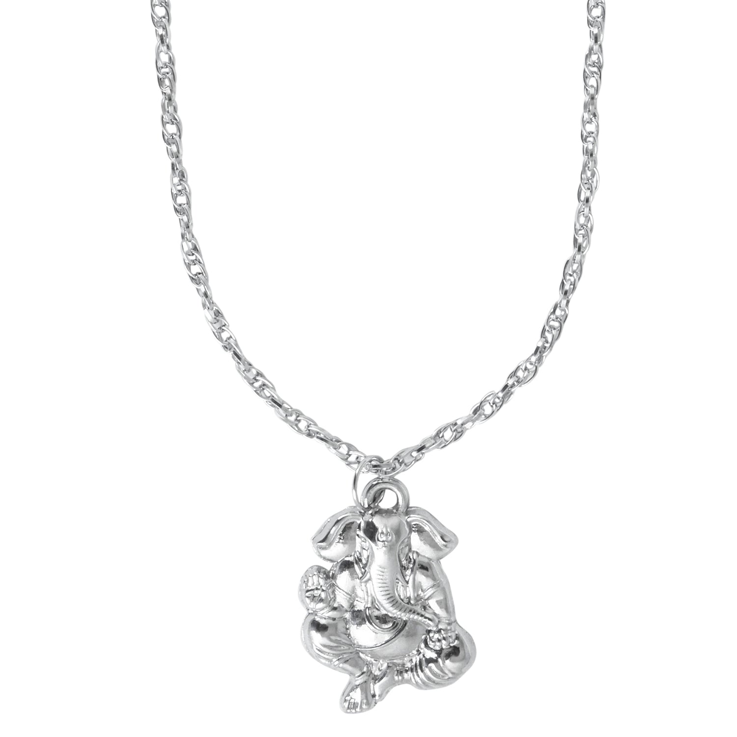 925 Silver Rhodium Lord Ganesha Pendant with Silver Chain Necklace