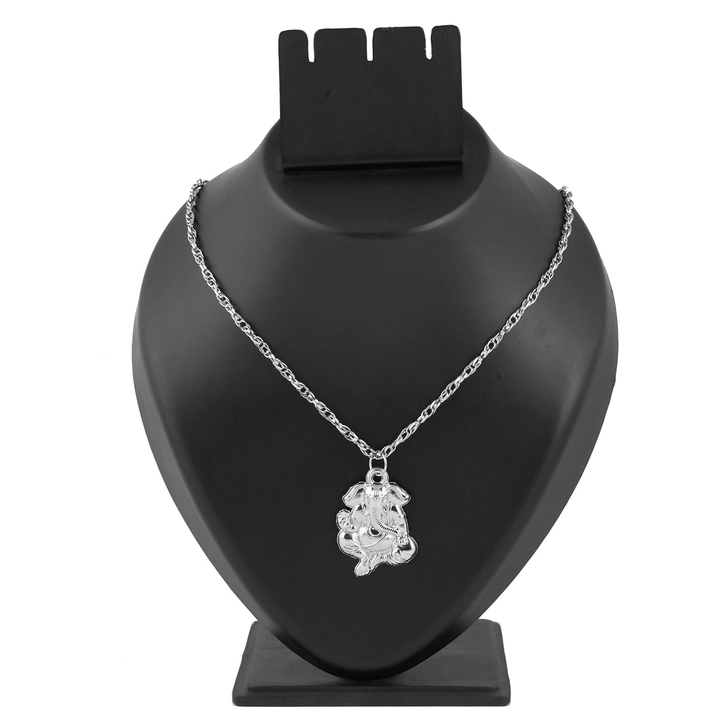 925 Silver Rhodium Lord Ganesha Pendant with Silver Chain Necklace for Men (SJ_2453)
