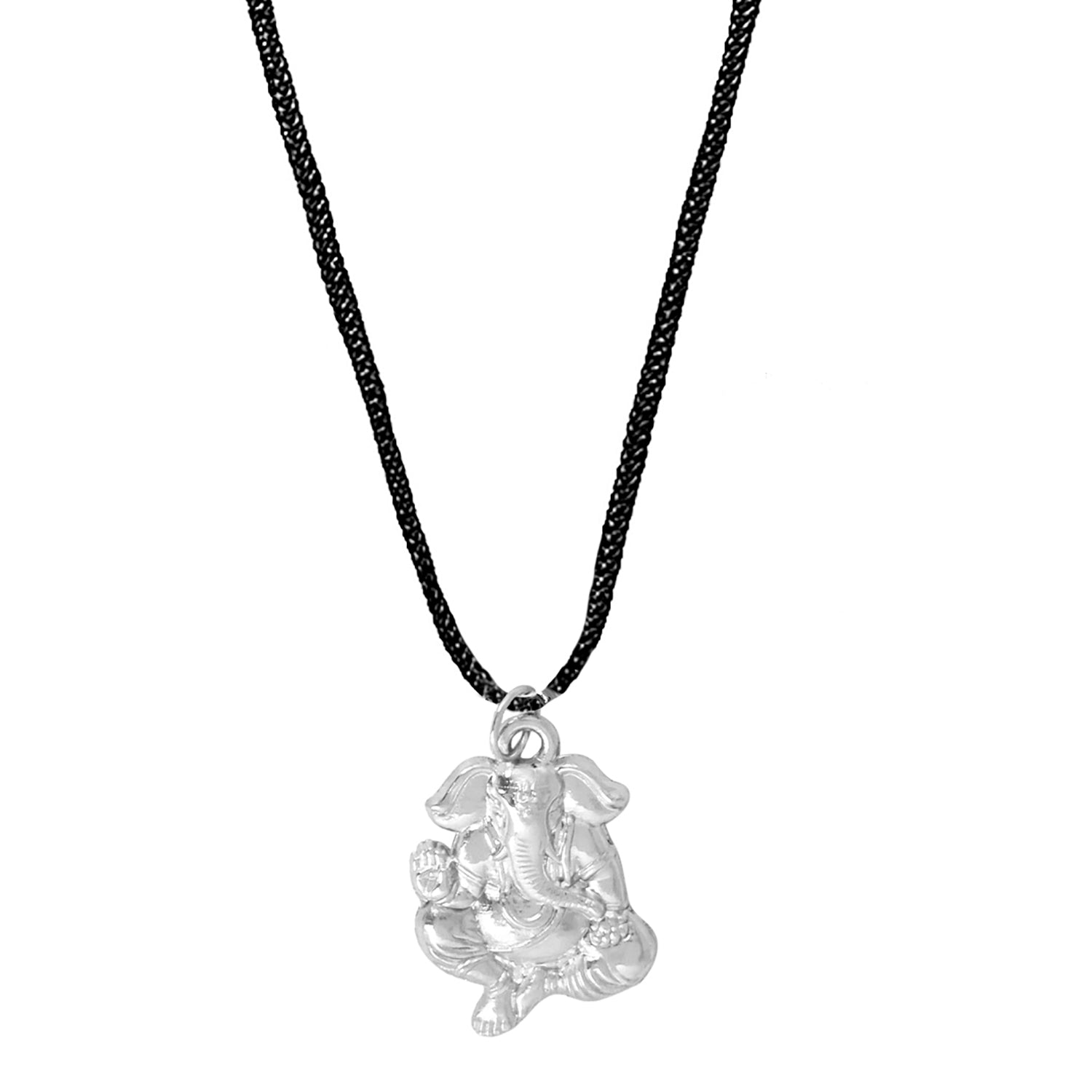 925 Silver Rhodium Lord Ganesha Pendant with Black Cord Necklace for M