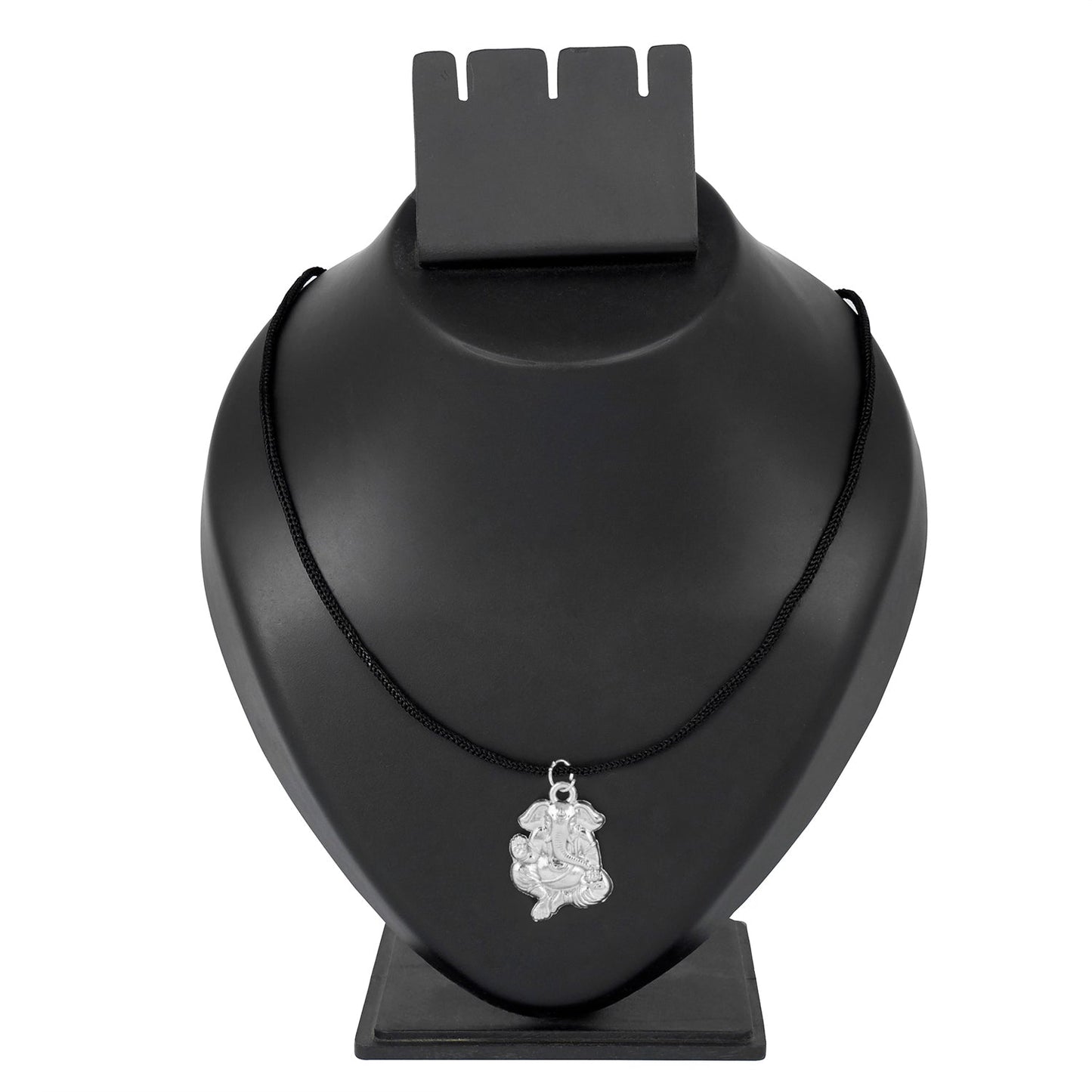 925 Silver Rhodium Lord Ganesha Pendant with Black Cord Necklace for Men (SJ_2455)