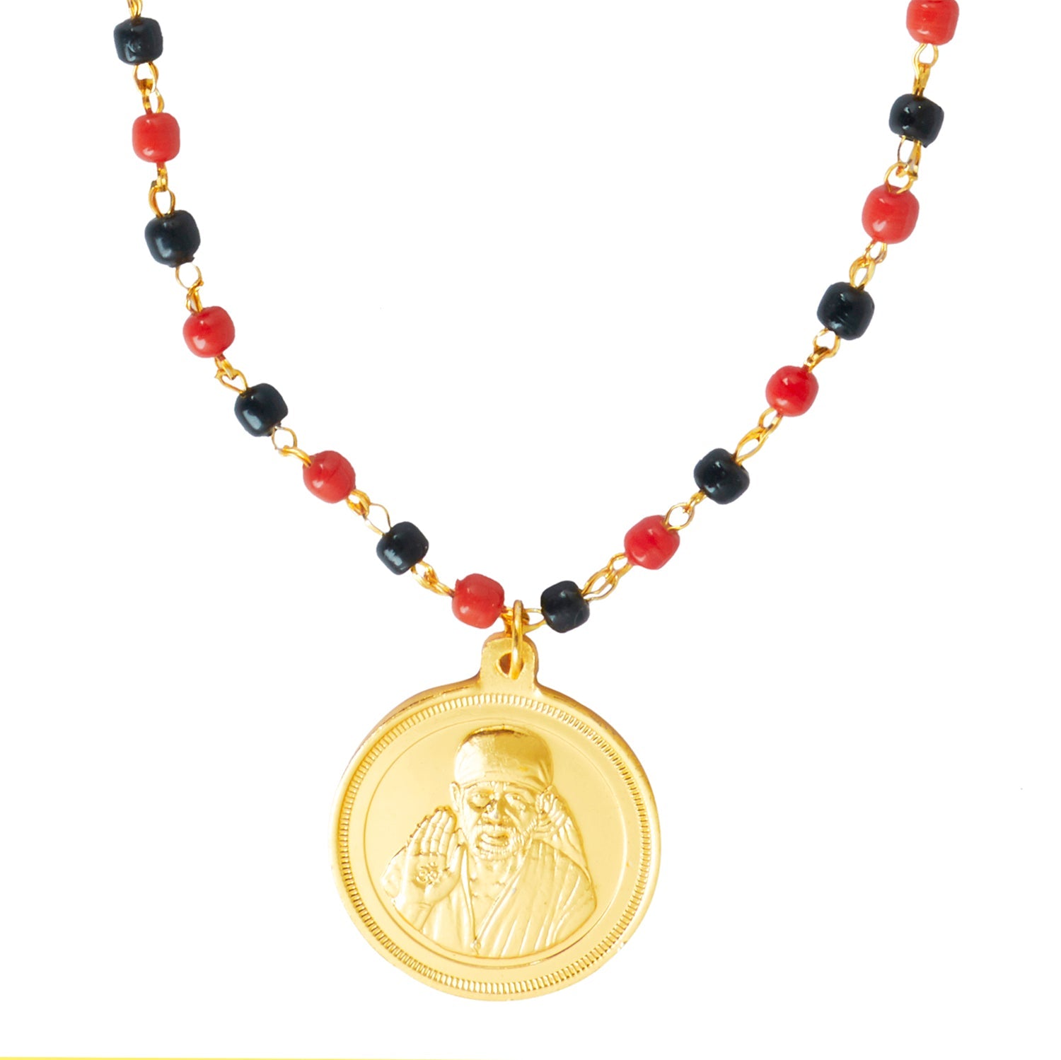 24K Gold Plated Sai Baba Coin Pendant with Long Mala Necklace for