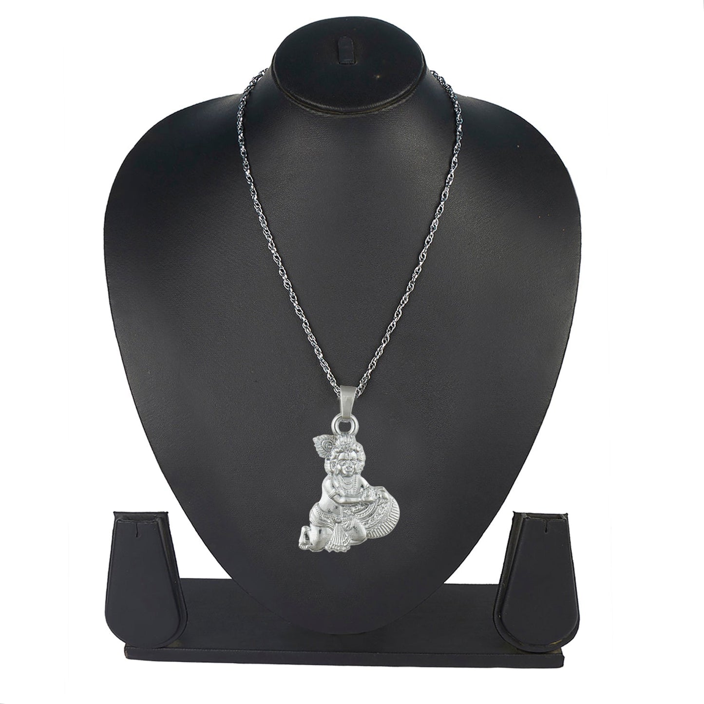 Silver Plated Lord Krishna Pendant With Designer Silver Chain for Men & Boys (SJ_2658)