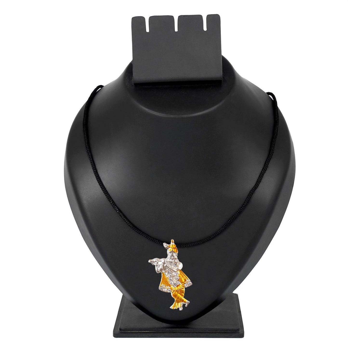 Two Tone Gold and Silver Plated Lord Krishna Pendant With Black Thread/Chord for Men & Boys (SJ_2661)