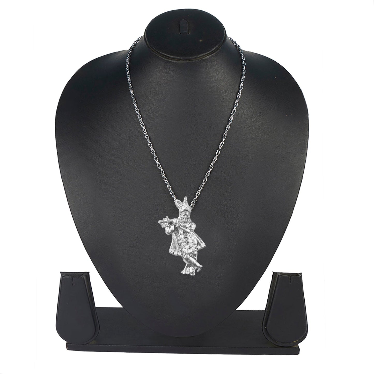 Silver Plated Lord Krishna Pendant With Designer Silver Chain for Men & Boys (SJ_2662)