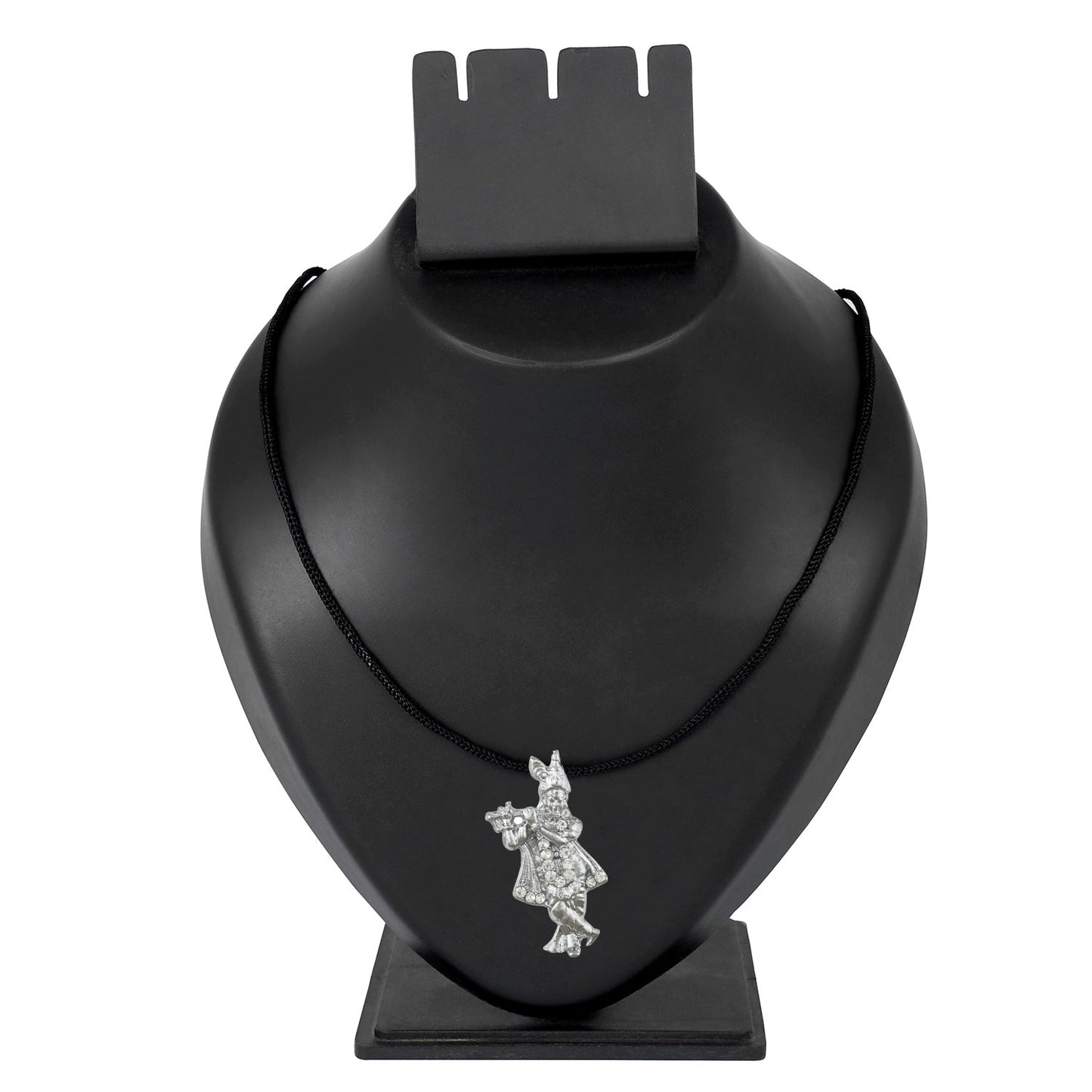 Silver Plated Lord Krishna Pendant With Black Thread/Chord for Men & Boys (SJ_2663)