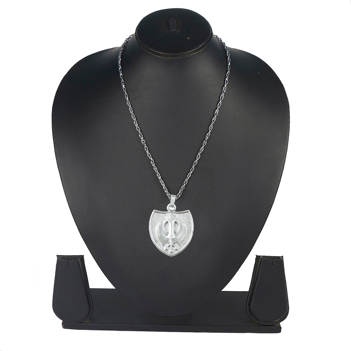 Fine Silver Plated Punjabi Sikh Khanda Symbol Pendant with Designer Silver Chain for Men & Boys (SJ_2672)