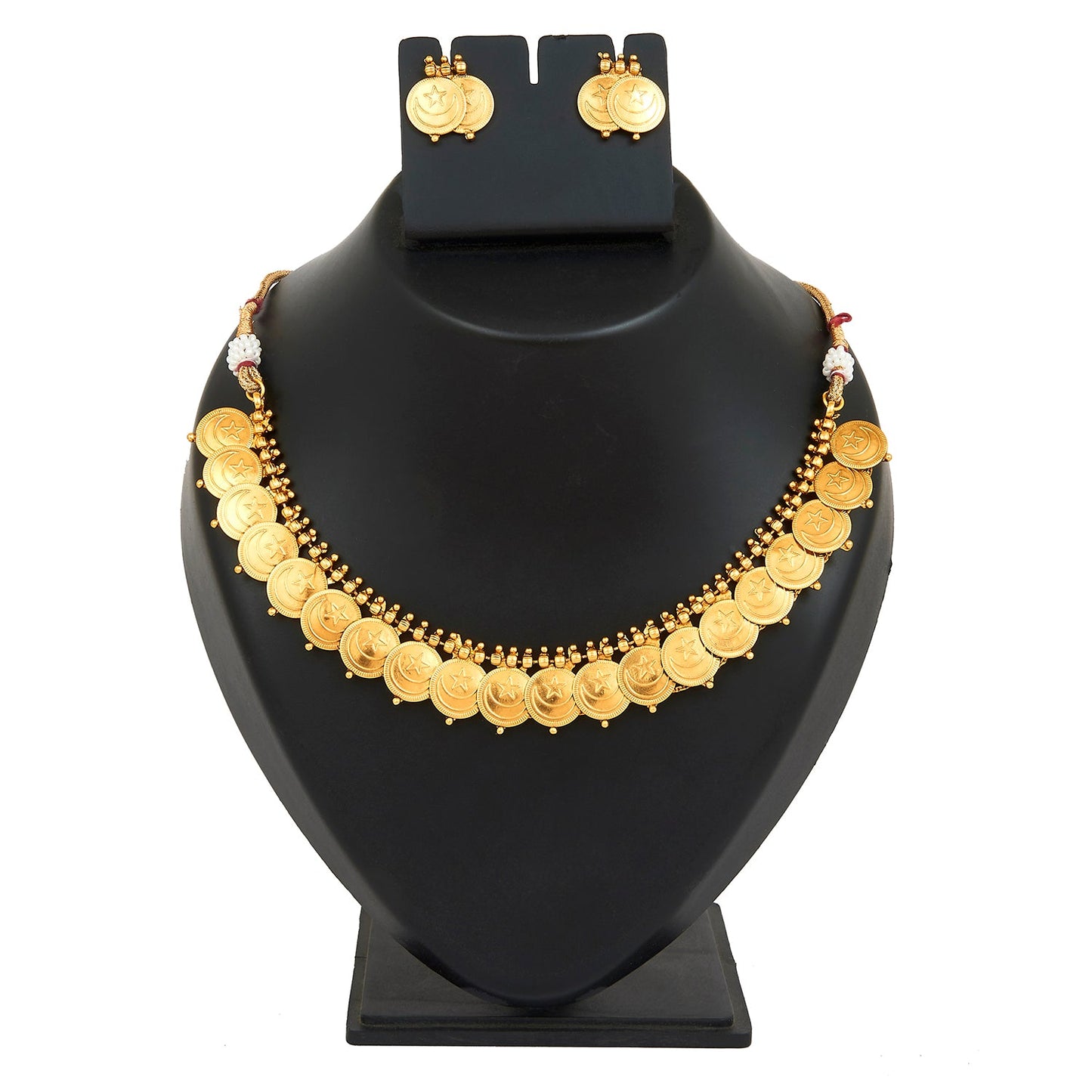 22K Traditional Chand Tara Gold Coin Necklace Set For Women (SJ_2699)