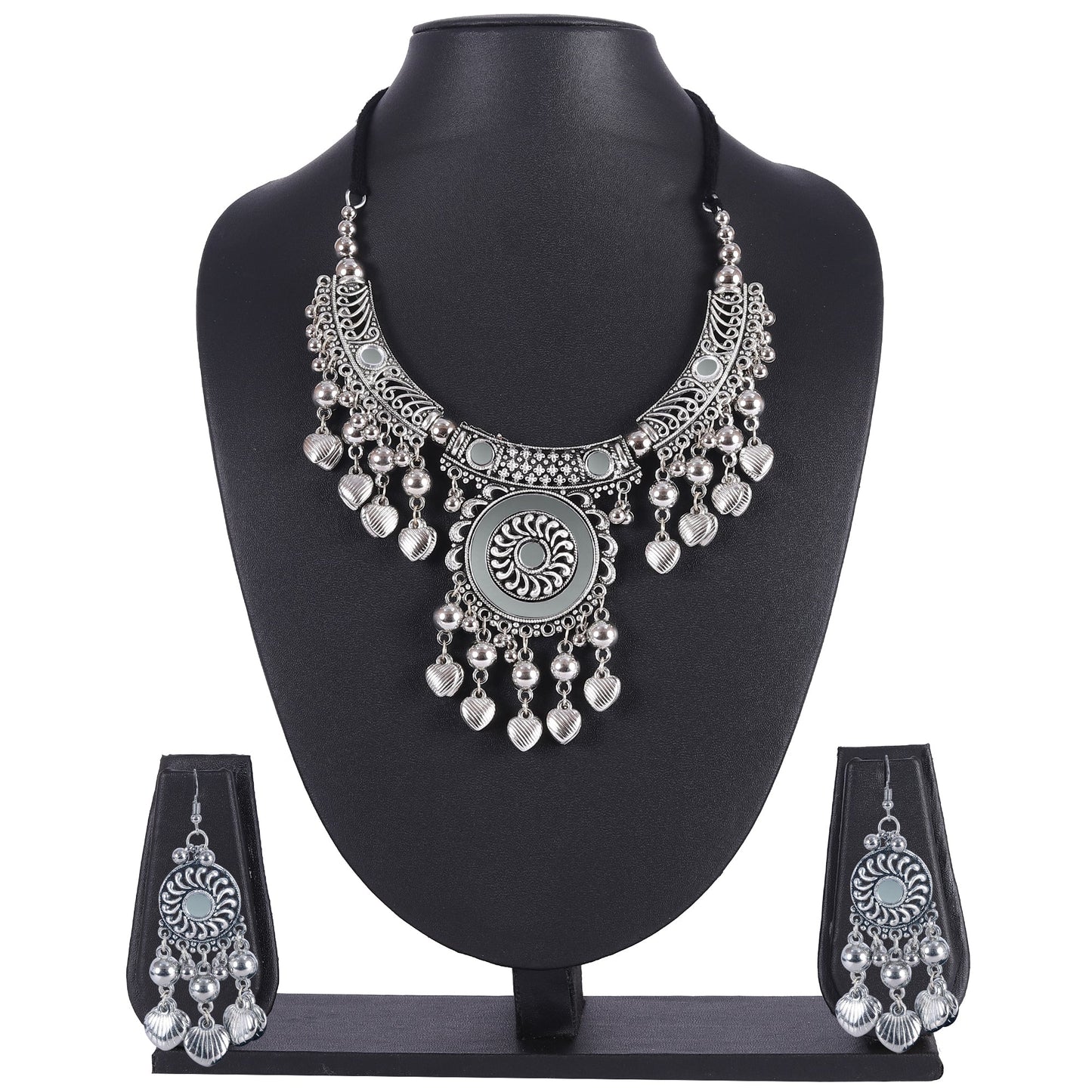 Oxidised Silver Jewellery Necklace Set with Earrings for Girls & Women (SJ_2703)