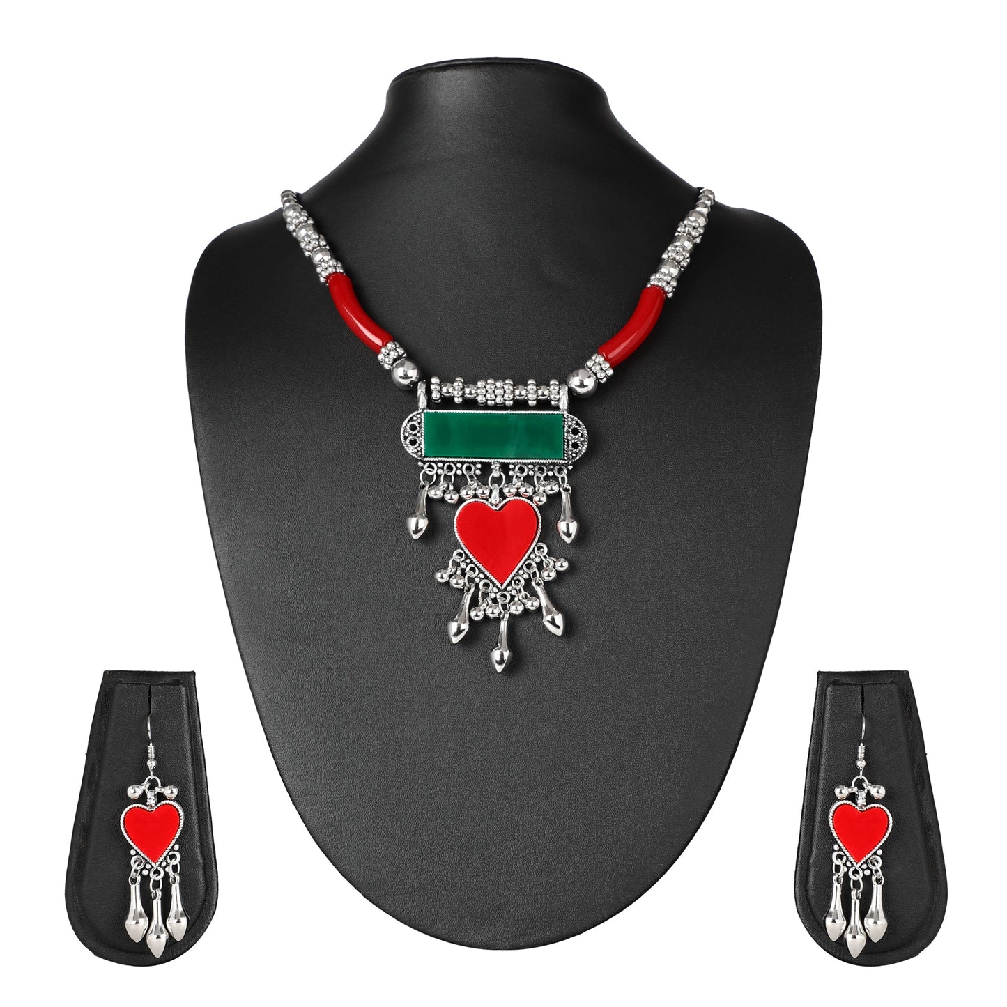 Oxidised Silver Jewellery Necklace Set with Earrings for Girls & Women (SJ_2704)