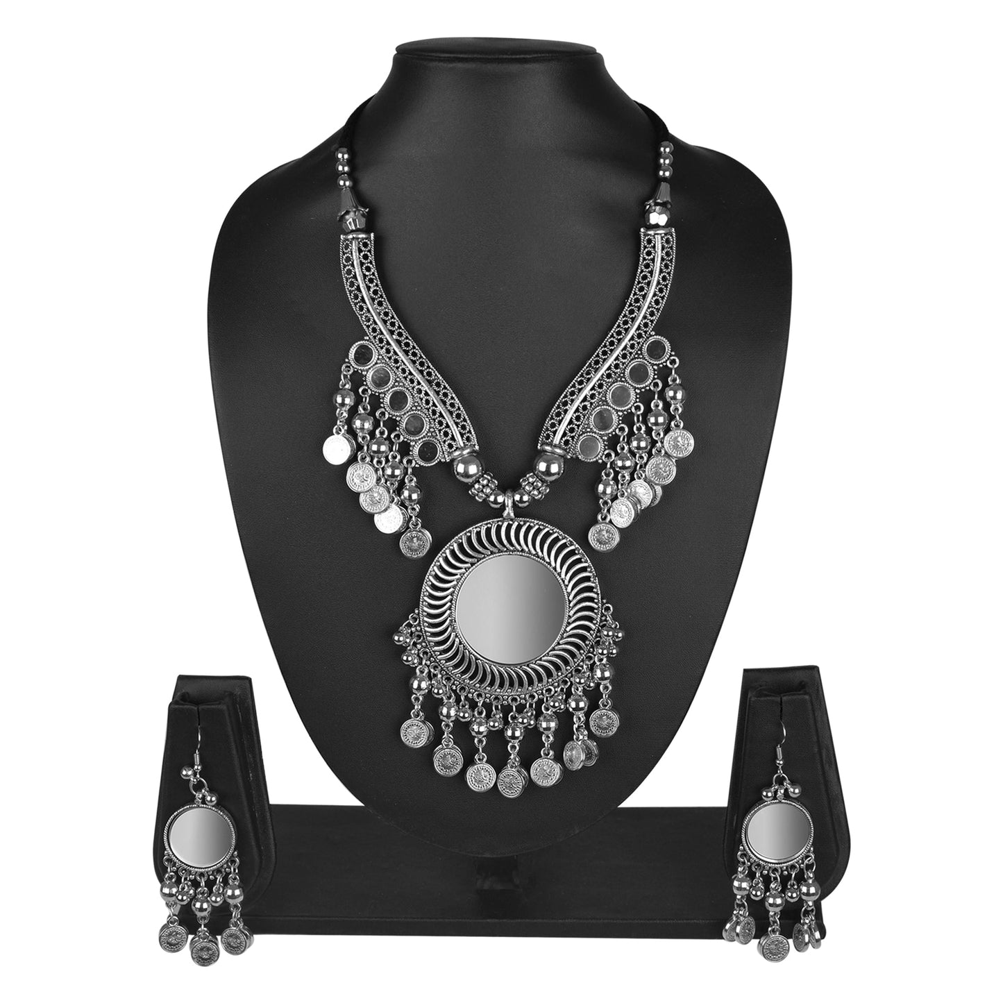 Oxidised Silver Jewellery Necklace Set with Earrings for Girls & Women (SJ_2705)