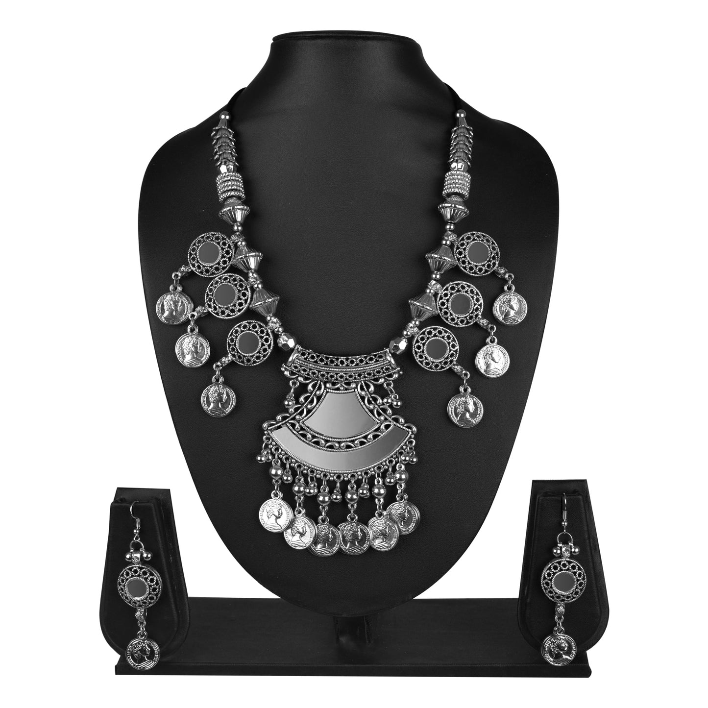 Oxidised Silver Jewellery Necklace Set with Earrings for Girls & Women (SJ_2709)