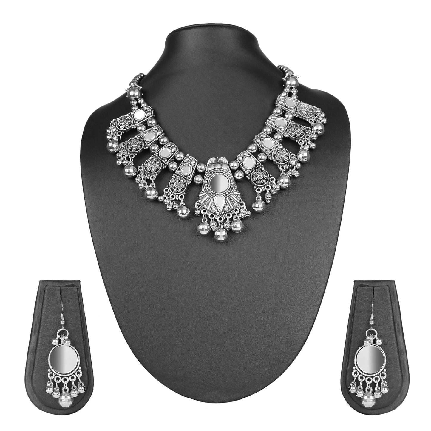 Oxidised Silver Jewellery Necklace Set with Earrings for Girls & Women (SJ_2710)