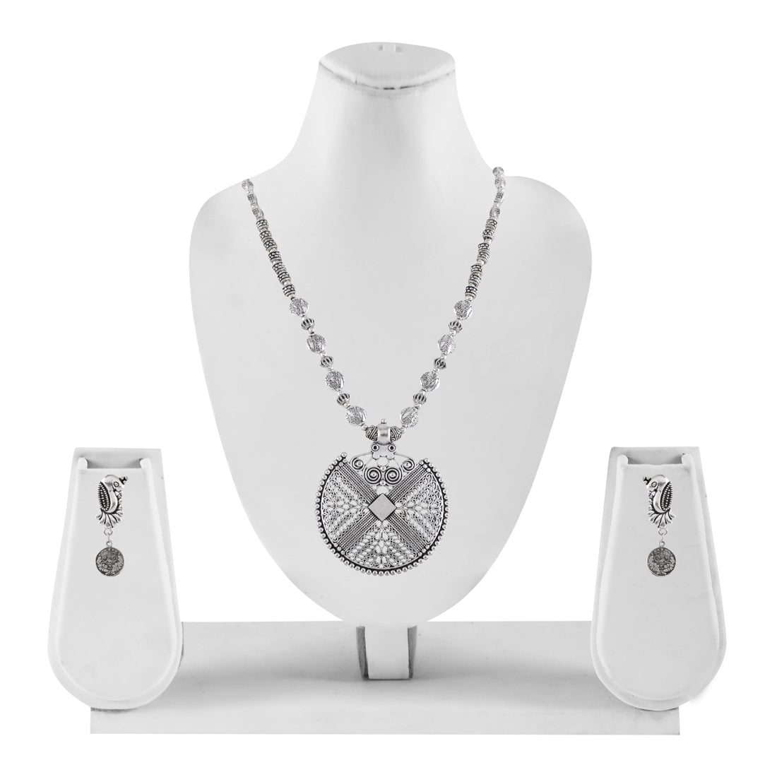 Oxidised Silver Jewellery Necklace Set with peacock Earrings for Girls & Women (SJ_2711)