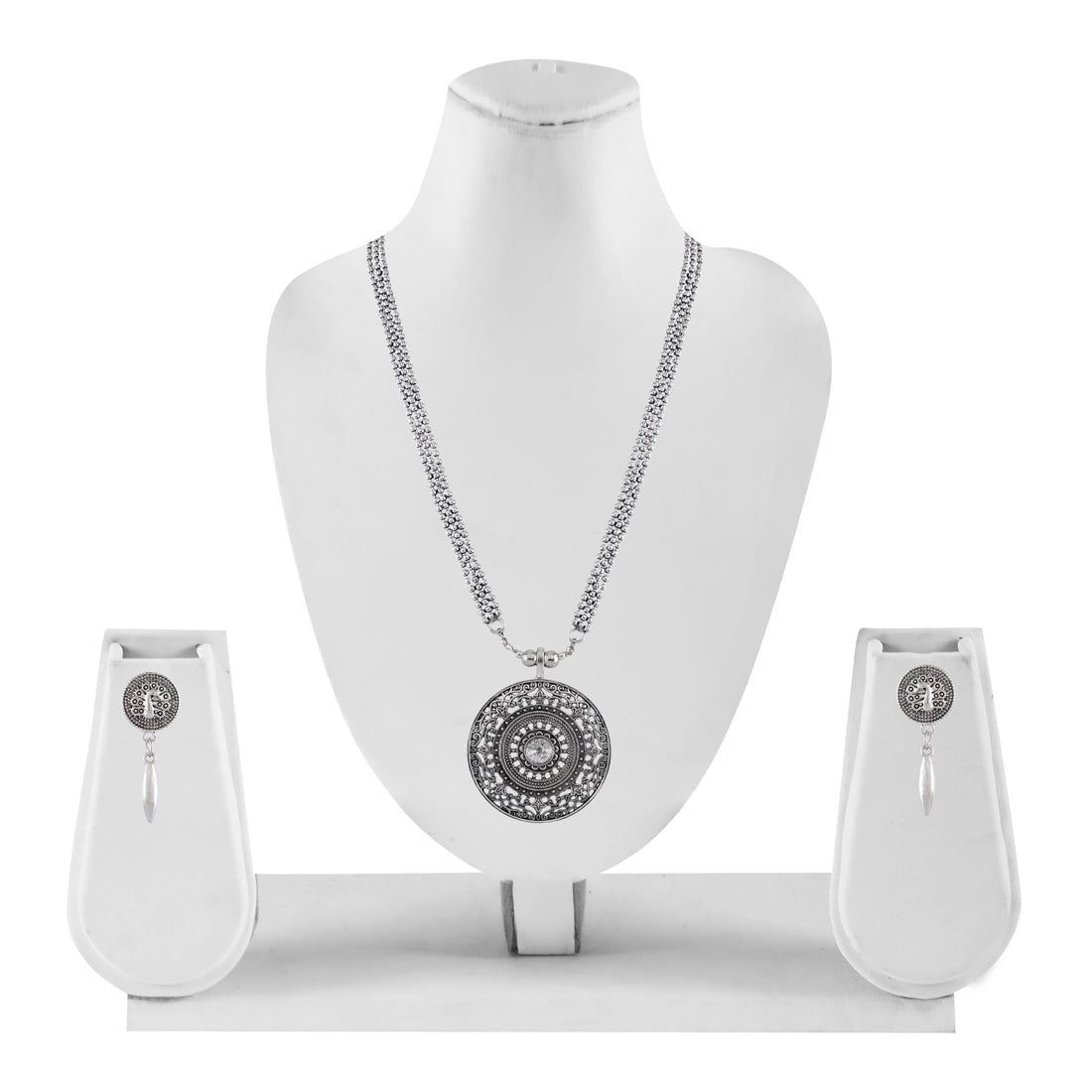 Oxidised Silver Jewellery Necklace Set with peacock Earrings for Girls & Women (SJ_2712)