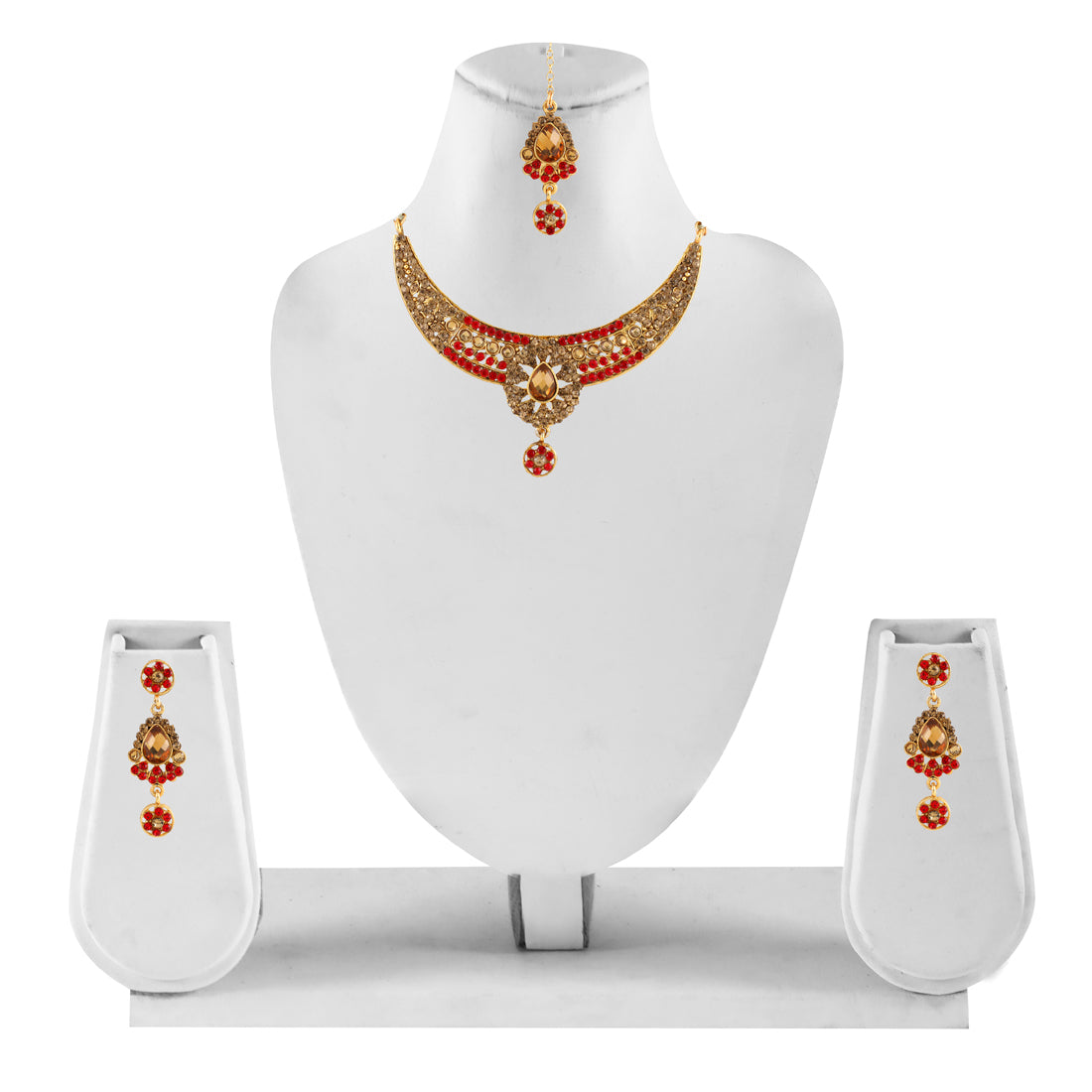 Gold Plated Complete Jewellery Bridal Necklace Set with Maang tikka and Earrings for Women (SJ_2751)