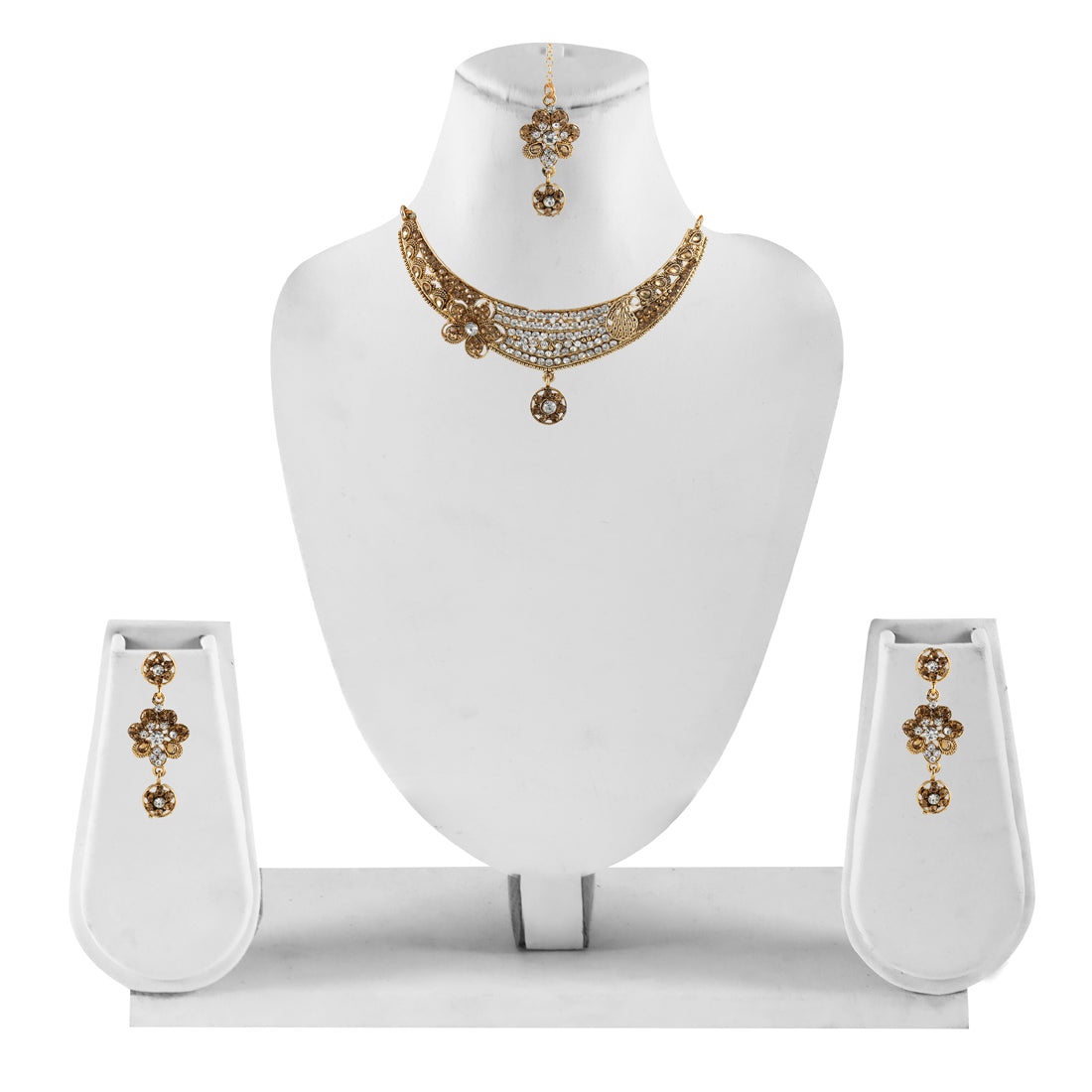 Gold Plated Complete Jewellery Bridal Necklace Set with Maang tikka and Earrings for Women (SJ_2756)