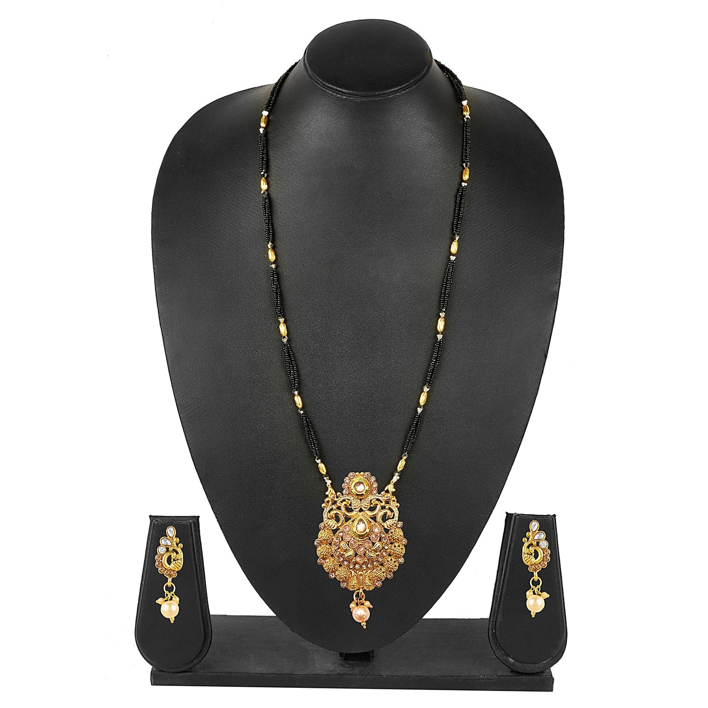 18K Gold Plated Traditional Long Mangsalsutra Jewellery Set for Women with Earrings (SJ_2777)