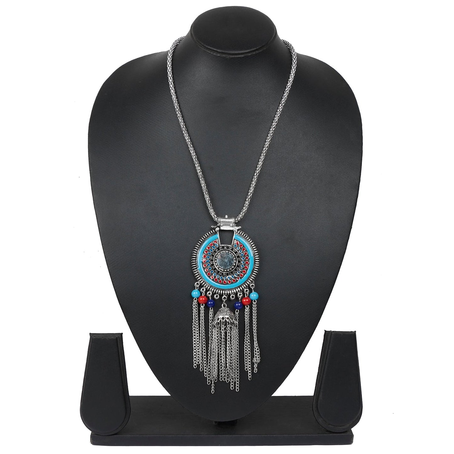 Shining Jewel Traditional Indian Long Fancy Designer Antique Silver Oxidized Afghani Pendant Necklace for Girls and Women (SJ_2787)
