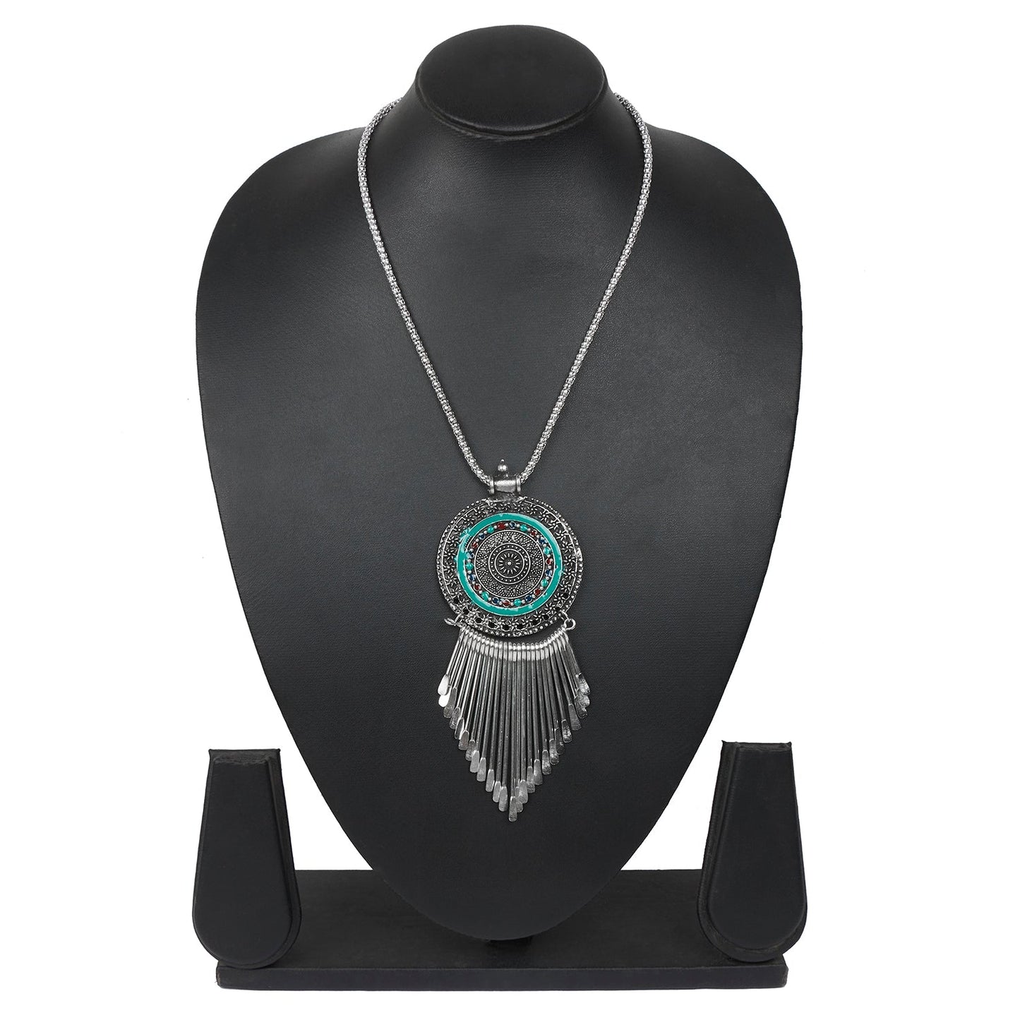 Shining Jewel Traditional Indian Long Fancy Designer Antique Silver Oxidized Afghani Pendant Necklace for Girls and Women (SJ_2788)