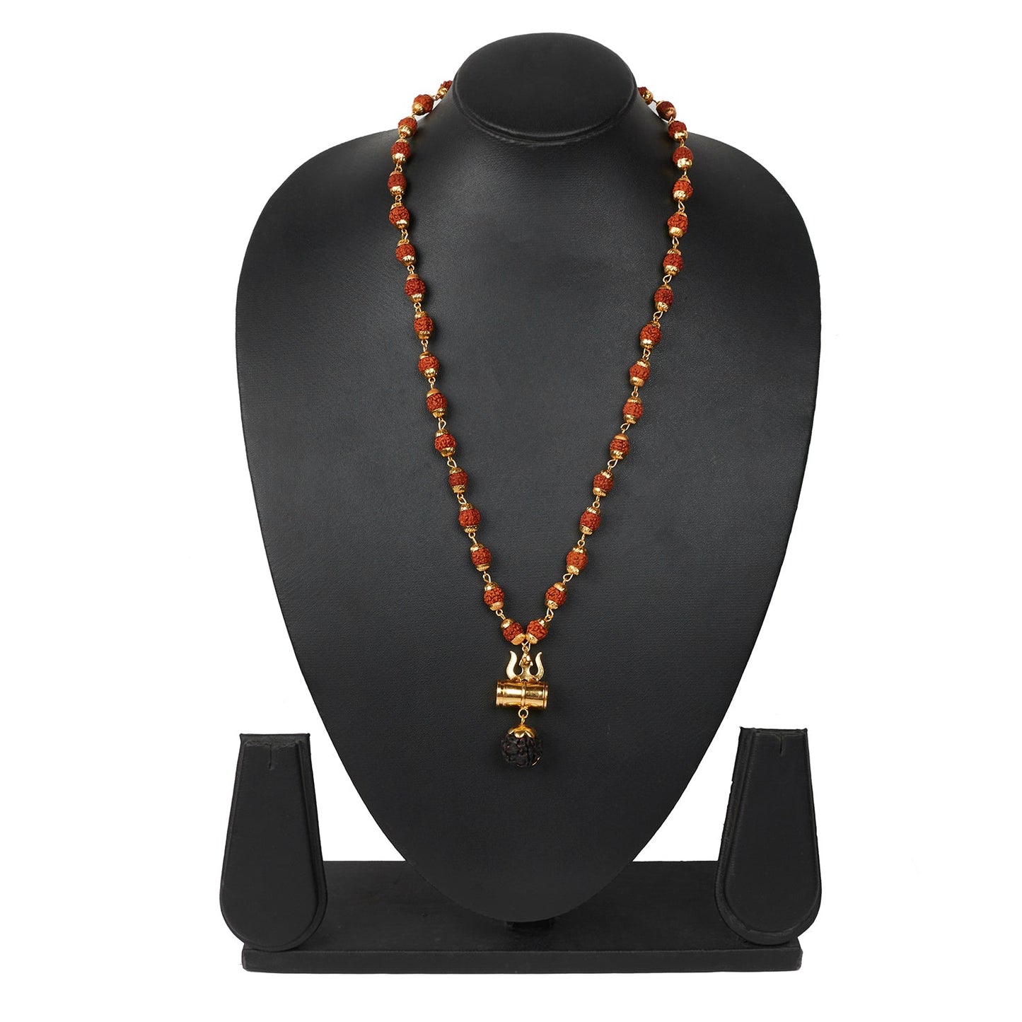 Traditional Indian Designer Long Rudraksha Necklace with Lord Shiva Shivling, Trishul and Damru for Men (SJ_2790)