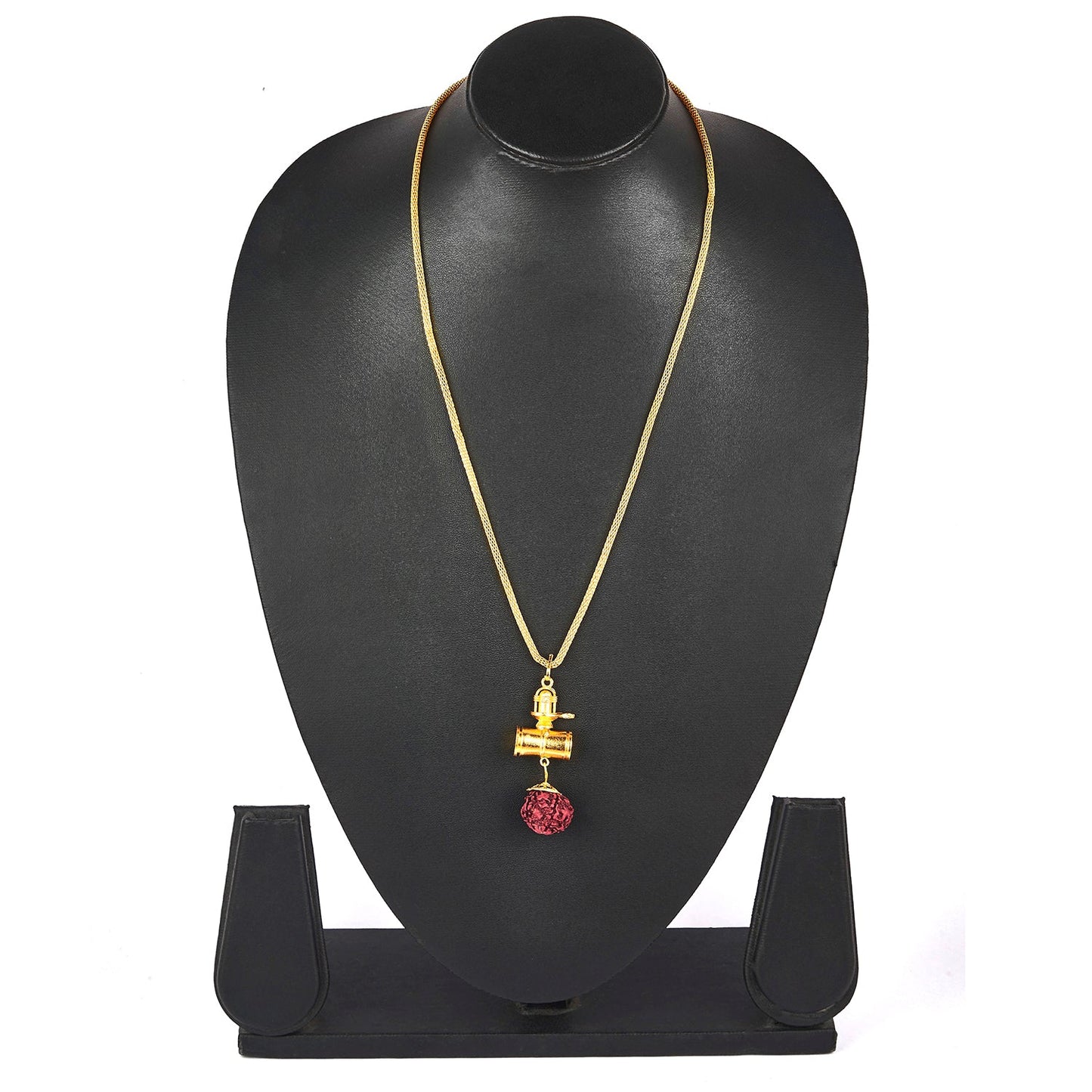 Traditional Indian Designer Long Gold Plated Necklace with Lord Shiva Shivling, Trishul and Damru for Men (SJ_2792)