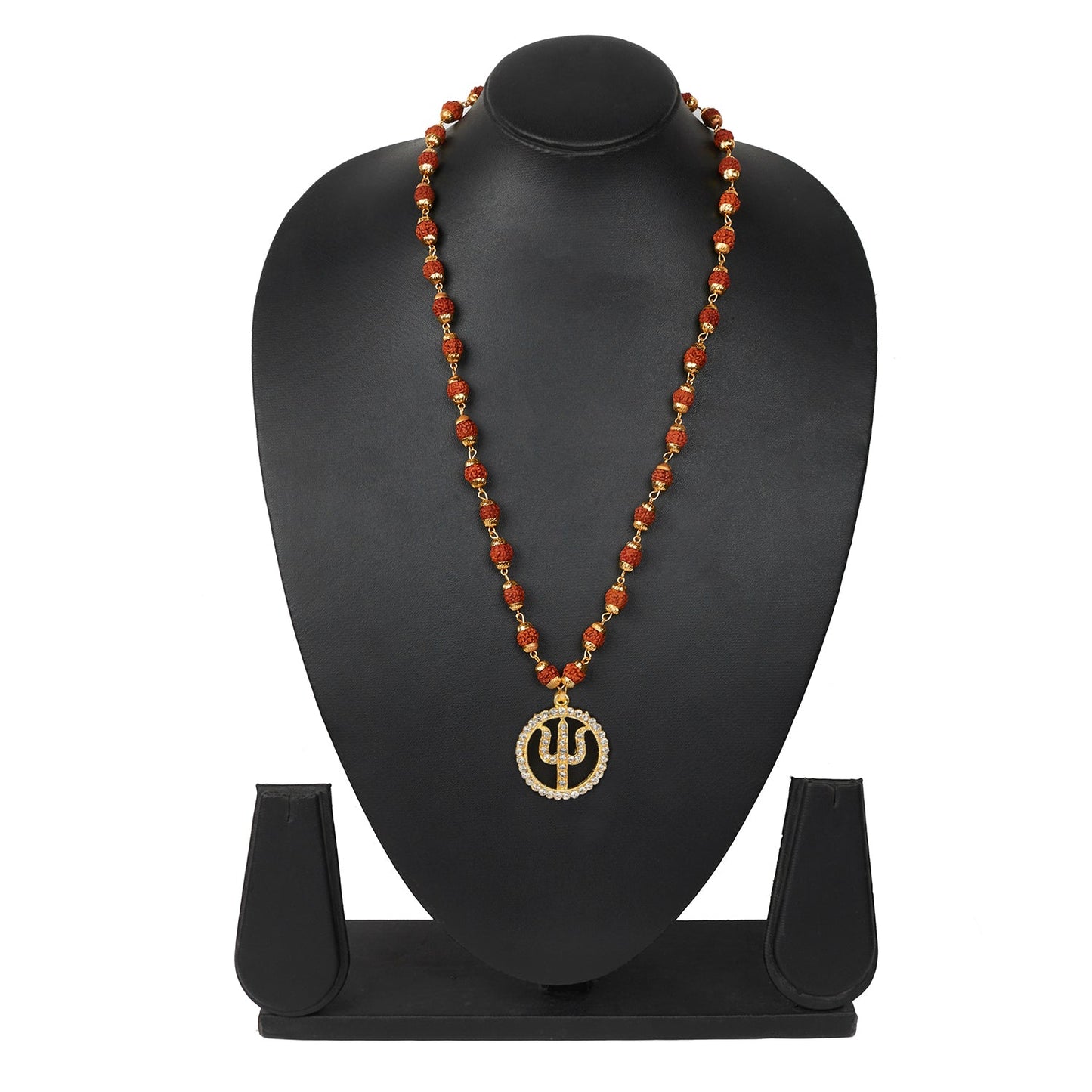 Traditional Indian Designer Long Gold Plated Necklace with Crystal Studded Pendant of Lord Shiva Shivling, Trishul and for Men (SJ_2793)