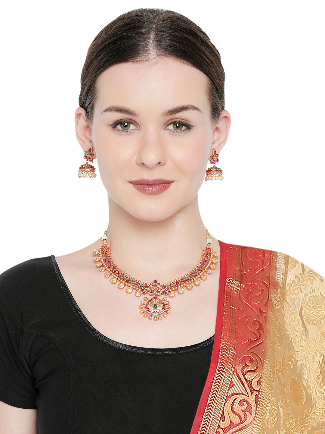 Handcrafted 18K Antique Gold Plated Designer Jewellery Necklace With Matching Earring For Women (SJ_2804)