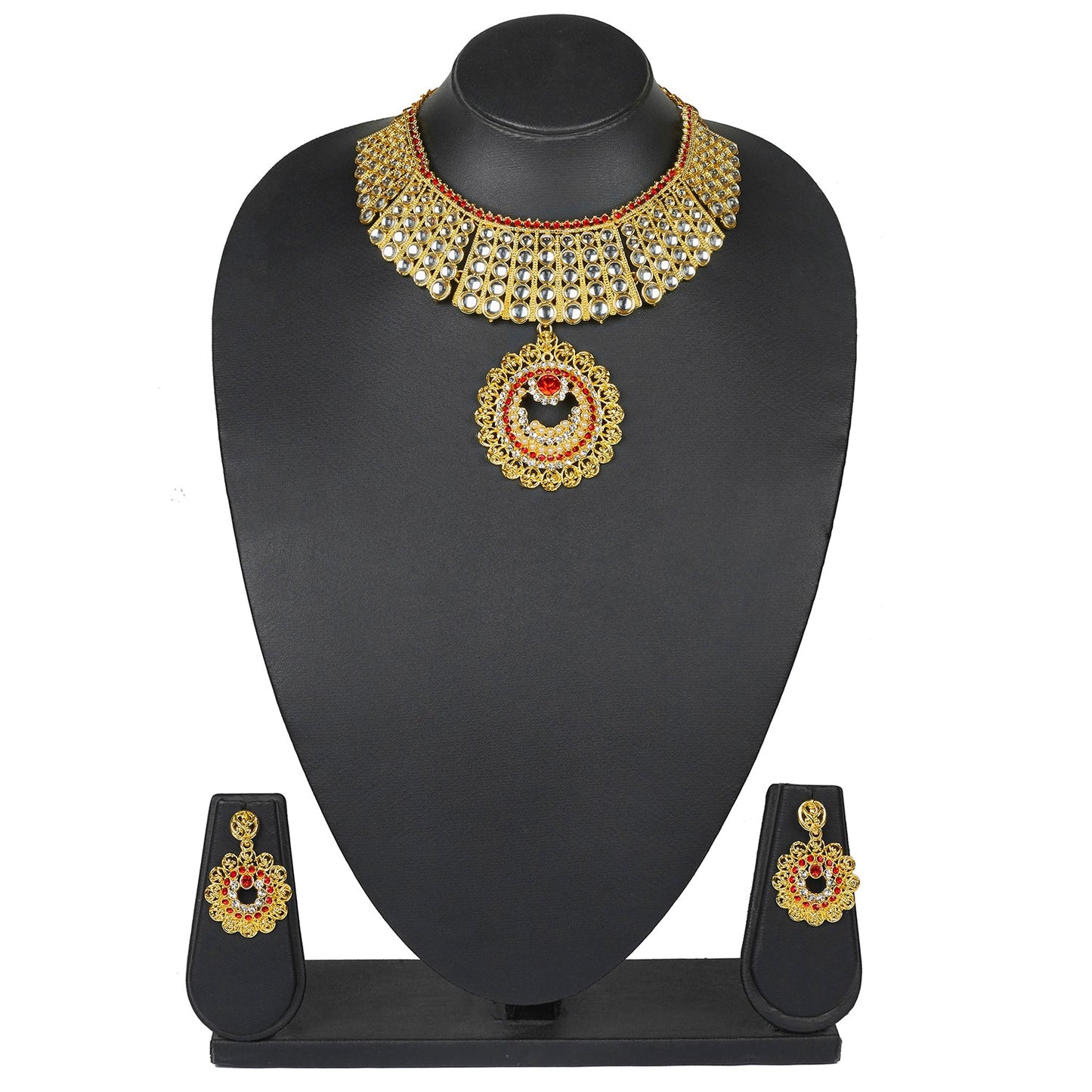 Traditional Indian Gold Plated Kundan CZ Zircon Austrian Crystal Bridal Choker Jewellery Necklace Set with Earrings for Women (SJ_2809)