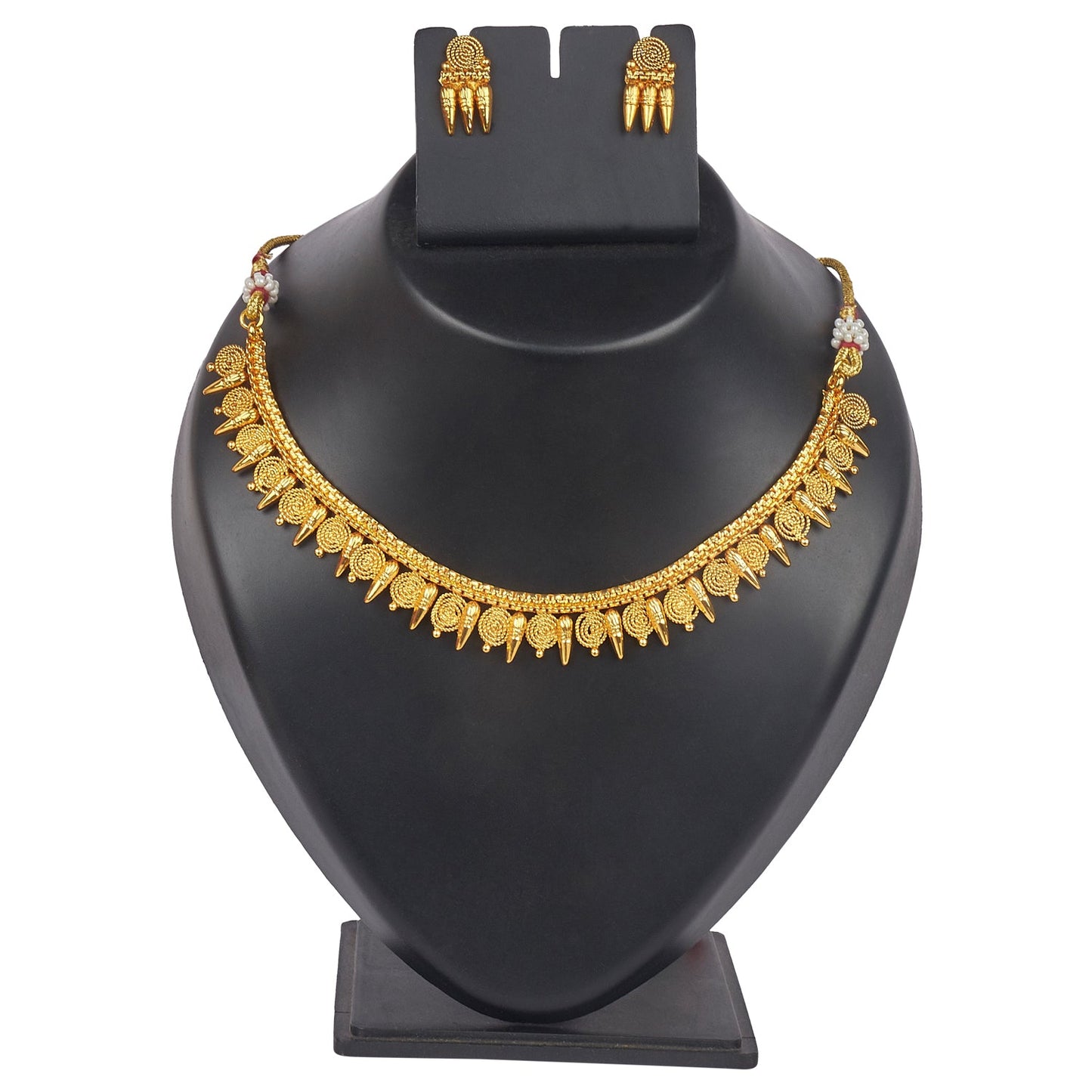 22K Traditional Temple Jewellery Indian One Gram Gold Jalebi Coin Necklace Set For Girls & Women (SJ_2813)