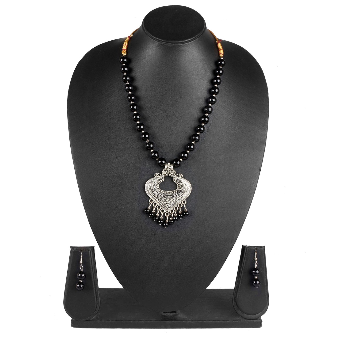 Antique Silver Oxidised Adjustable Afghani Etnic Stylish Designer Combo Necklace Jewellery Set for Women (SJ_2854)