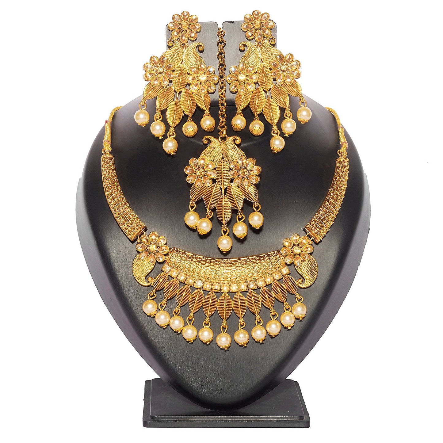 18K Antique Gold Plated One Gram Bridal Jewellery Combo Necklace Set with Tikka and Earrings for Women (SJ_2862)