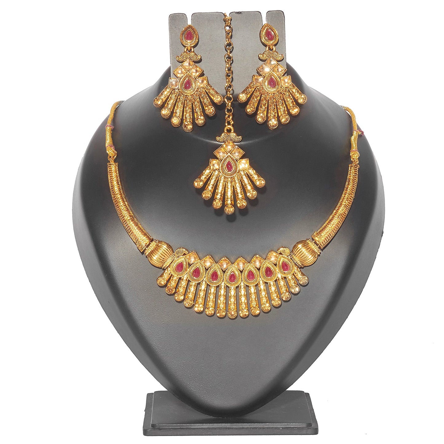 18K Antique Gold Plated One Gram Bridal Jewellery Combo Necklace Set with Tikka and Earrings for Women (SJ_2866)