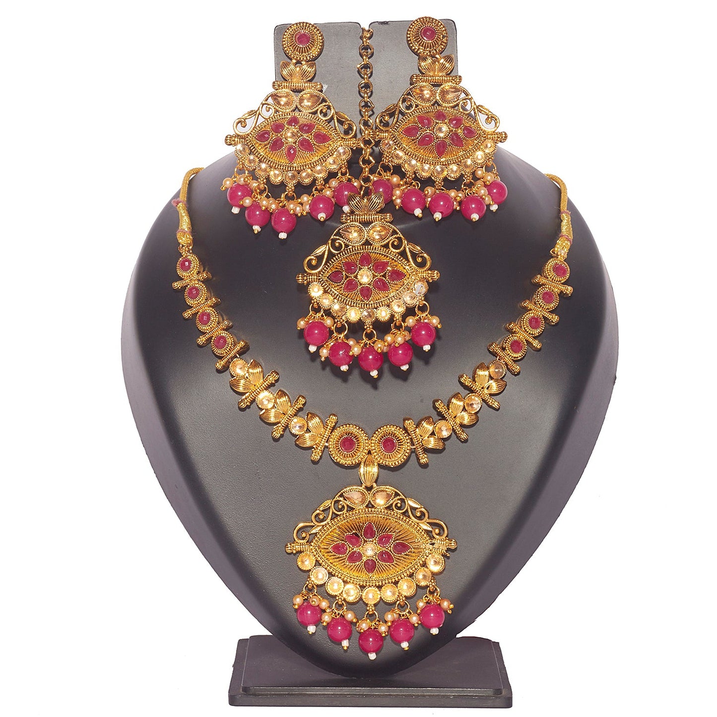 18K Antique Gold Plated One Gram Bridal Jewellery Combo Necklace Set with Tikka and Earrings for Women (SJ_2867)
