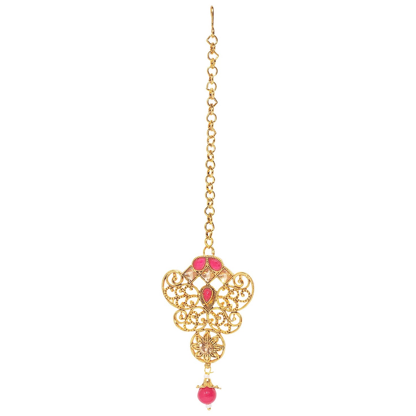 18K Antique Gold Plated One Gram Bridal Jewellery Combo Necklace Set with Tikka and Earrings for Women (SJ_2868)