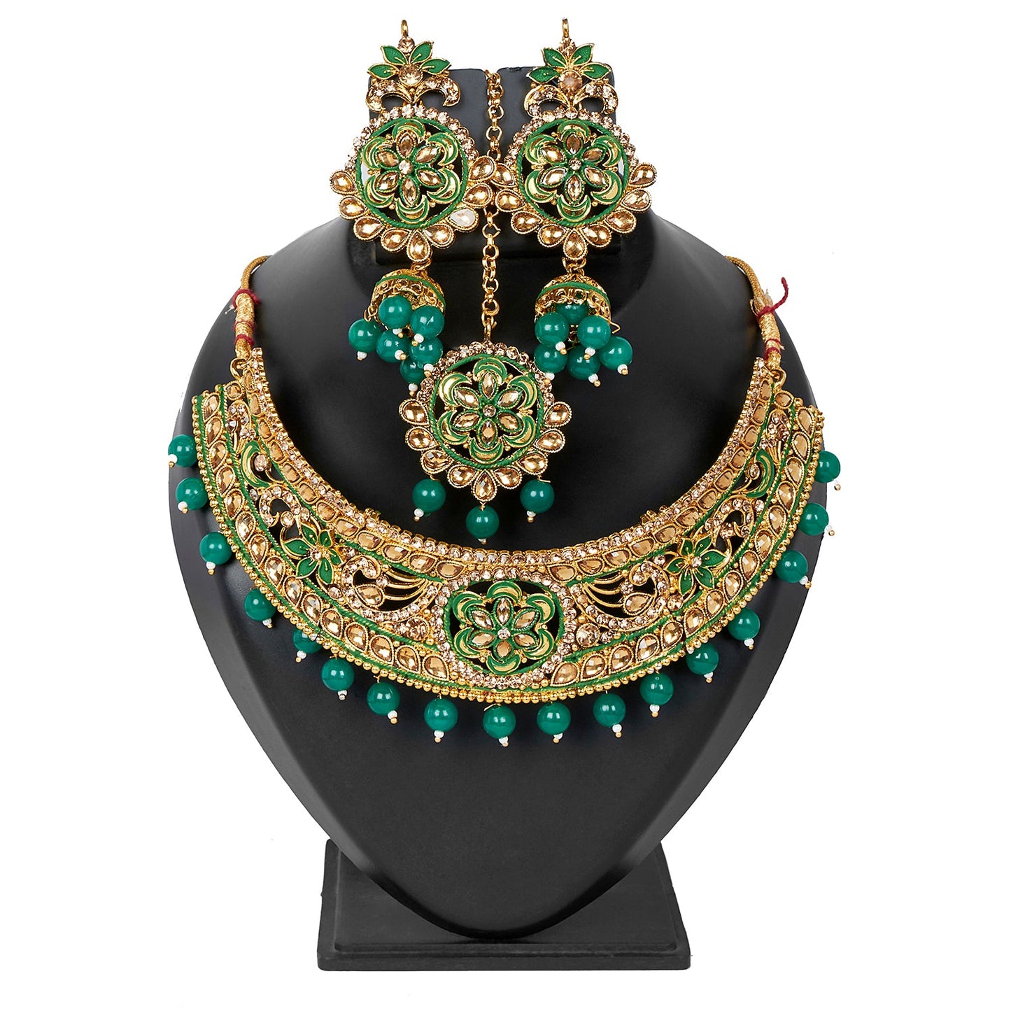 Shining Jewel 18K Antique Gold Plated One Gram Bridal Jewellery Combo Necklace Set with Tikka and Earrings for Women (SJ_2884_G)